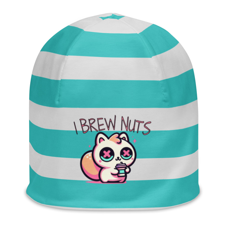Striped Beanie with Cute Squirrel Print