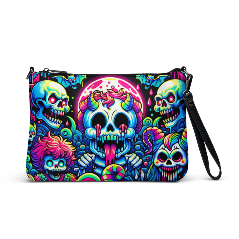 Neon Skull Art Wristlet Bag
