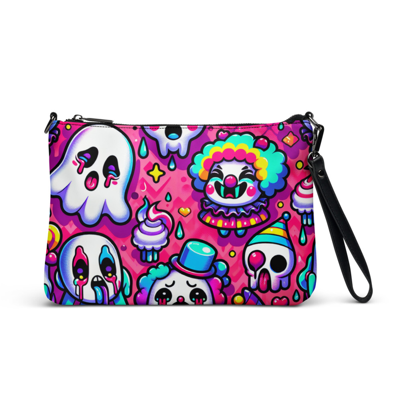 Cute Ghost and Clown Patterned Wristlet Bag
