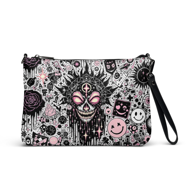 Gothic Skull Patterned Wristlet Clutch