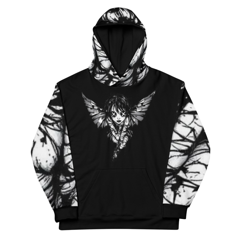 Black Artistic Hoodie with Angel Wings Print