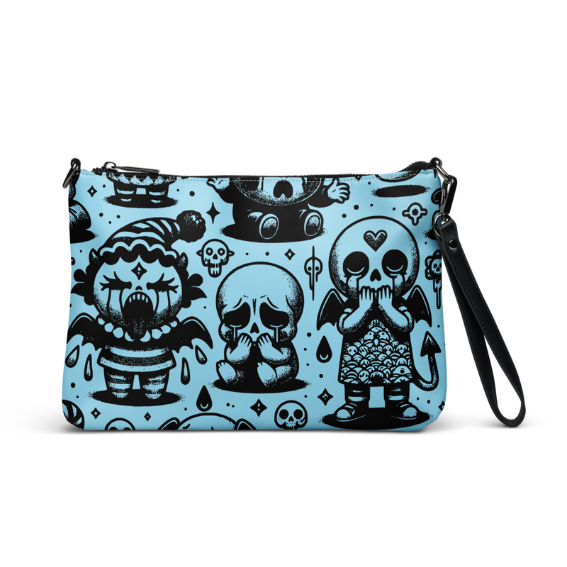 Blue Cartoon Skull Print Wristlet Bag