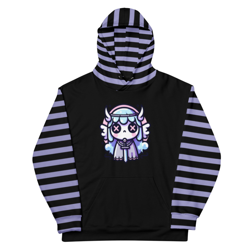 Striped Hoodie with Cute Kawaii Valkyrie Print