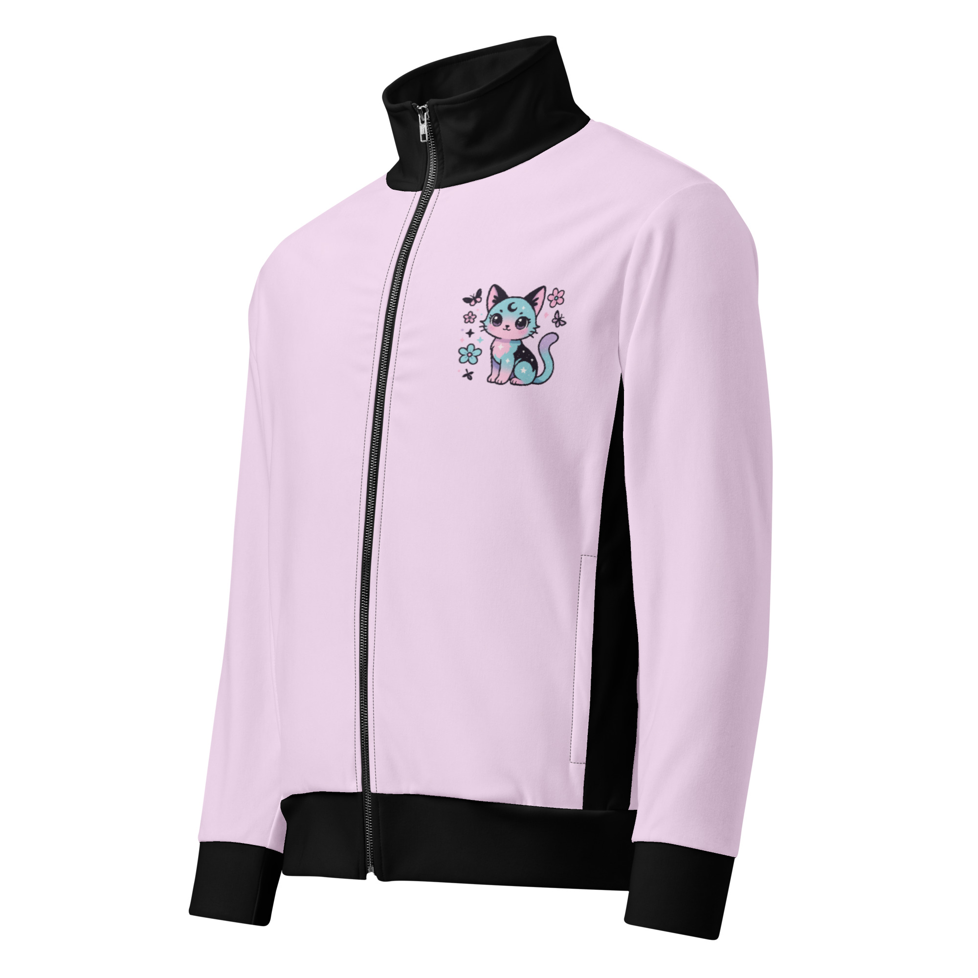 Pink Cat Embroidered Track Jacket