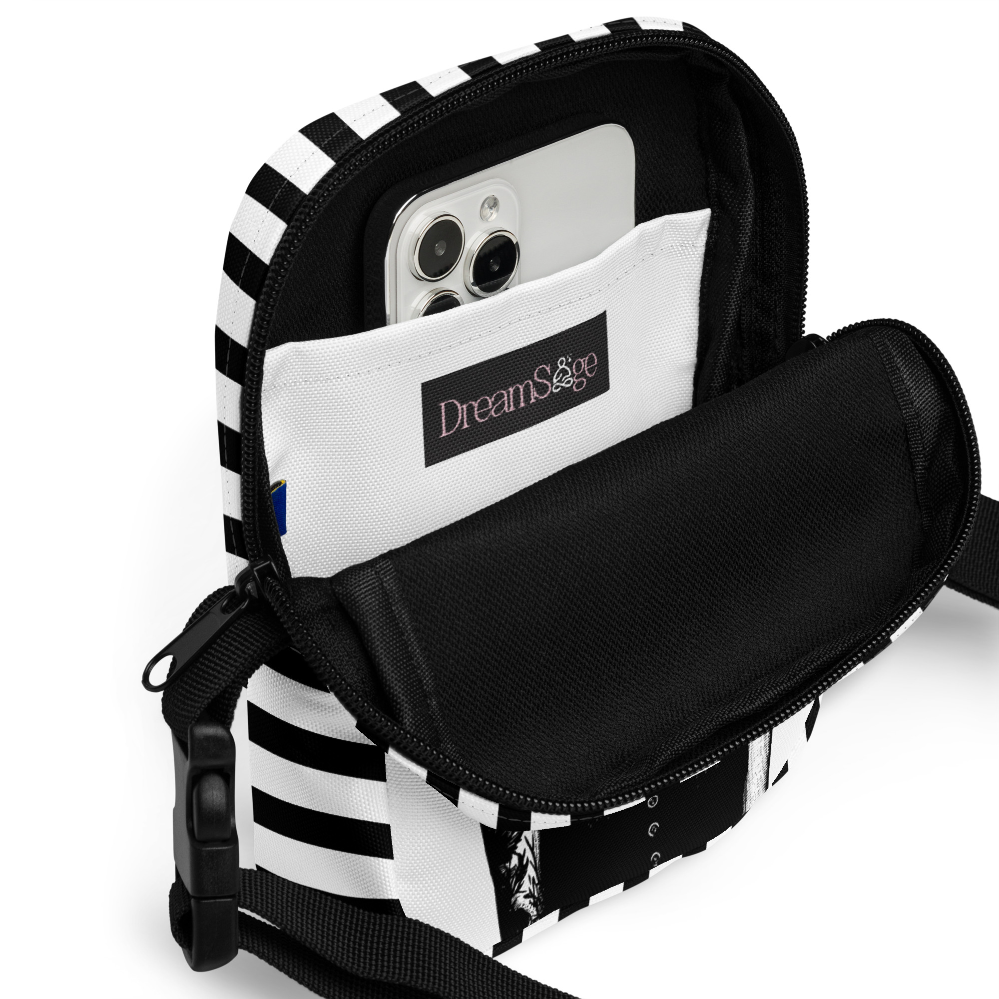 Striped Crossbody Bag with Graphic Art