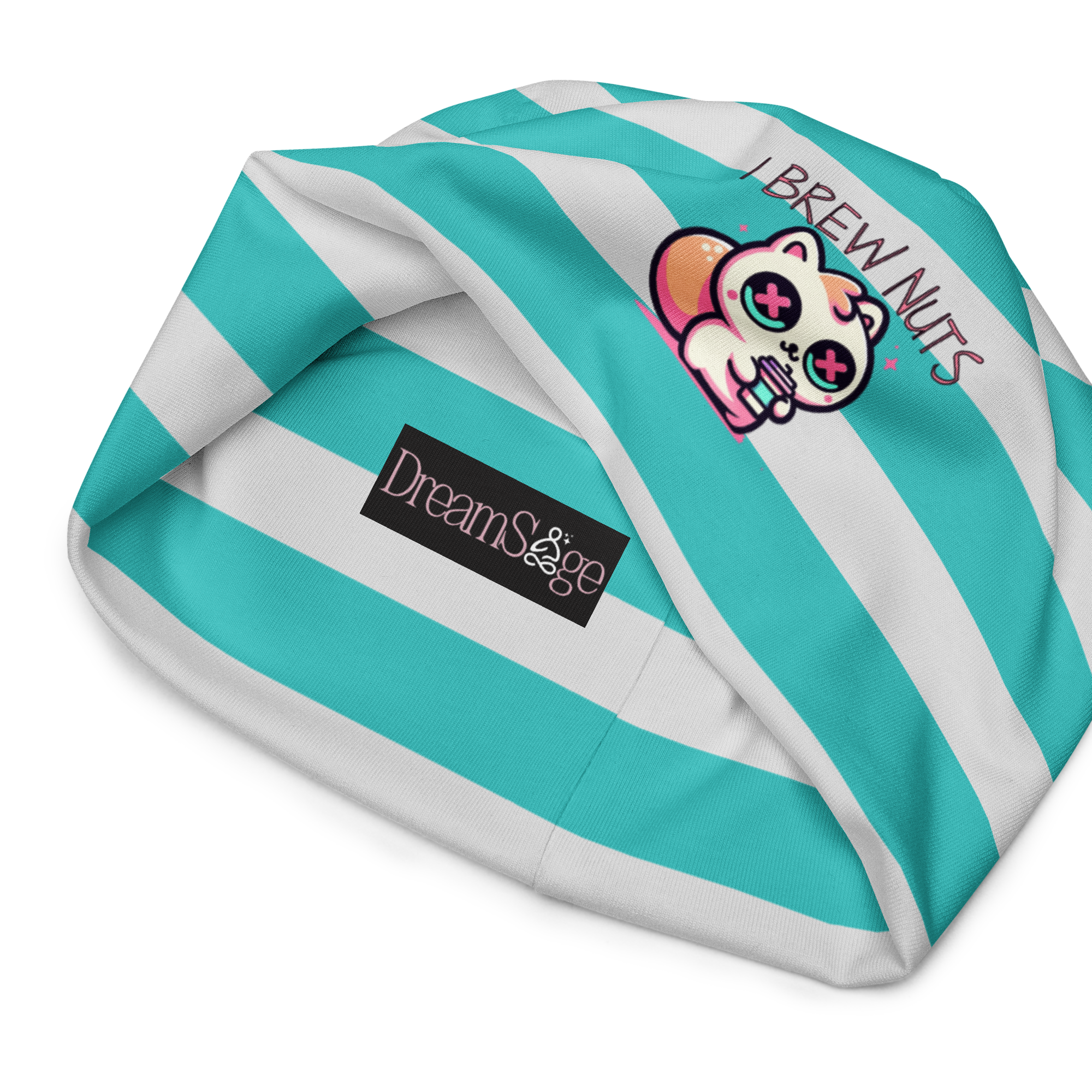 Striped Beanie with Cute Squirrel Print