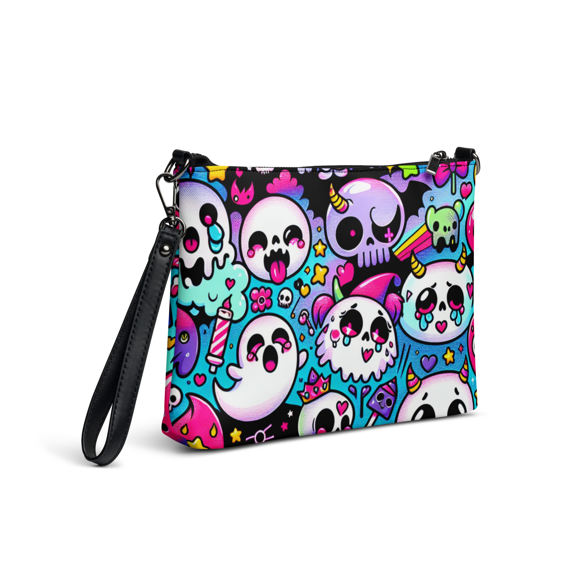 Kawaii Skull Print Wristlet Bag