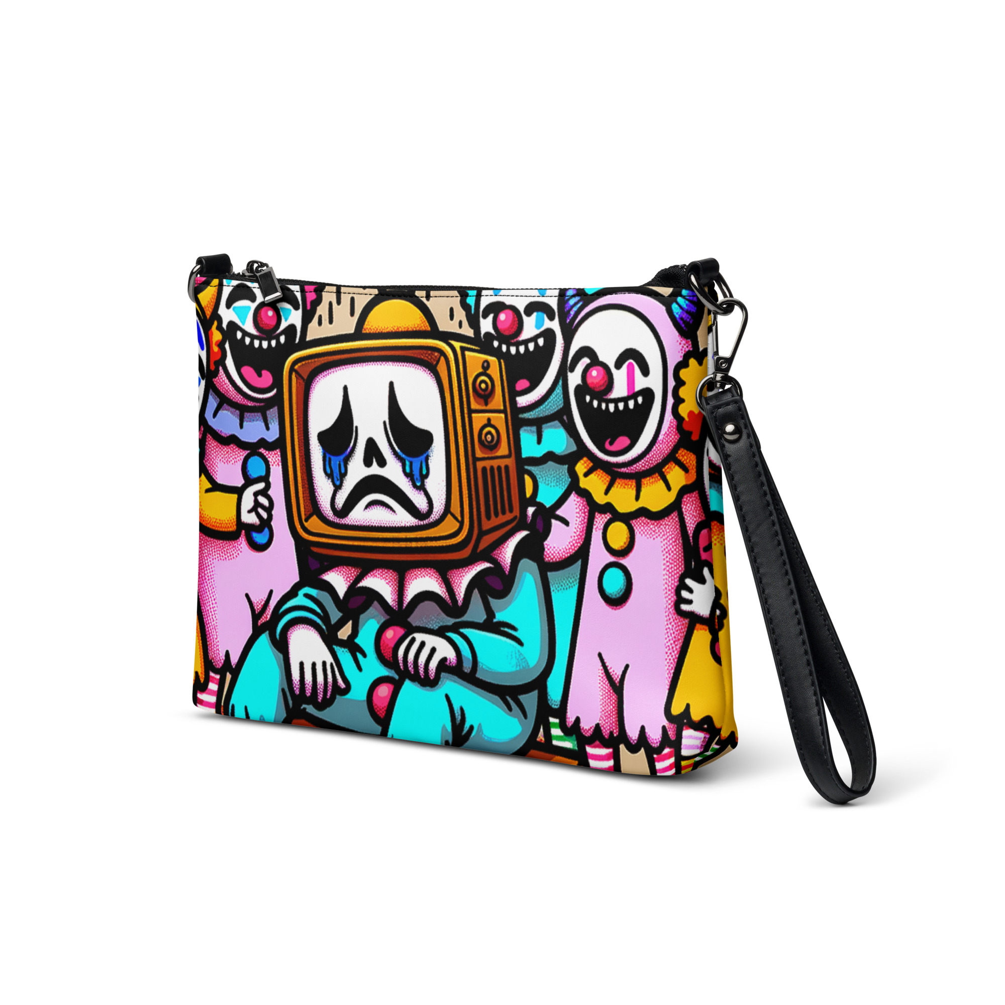 Retro TV Head Clown Art Wristlet