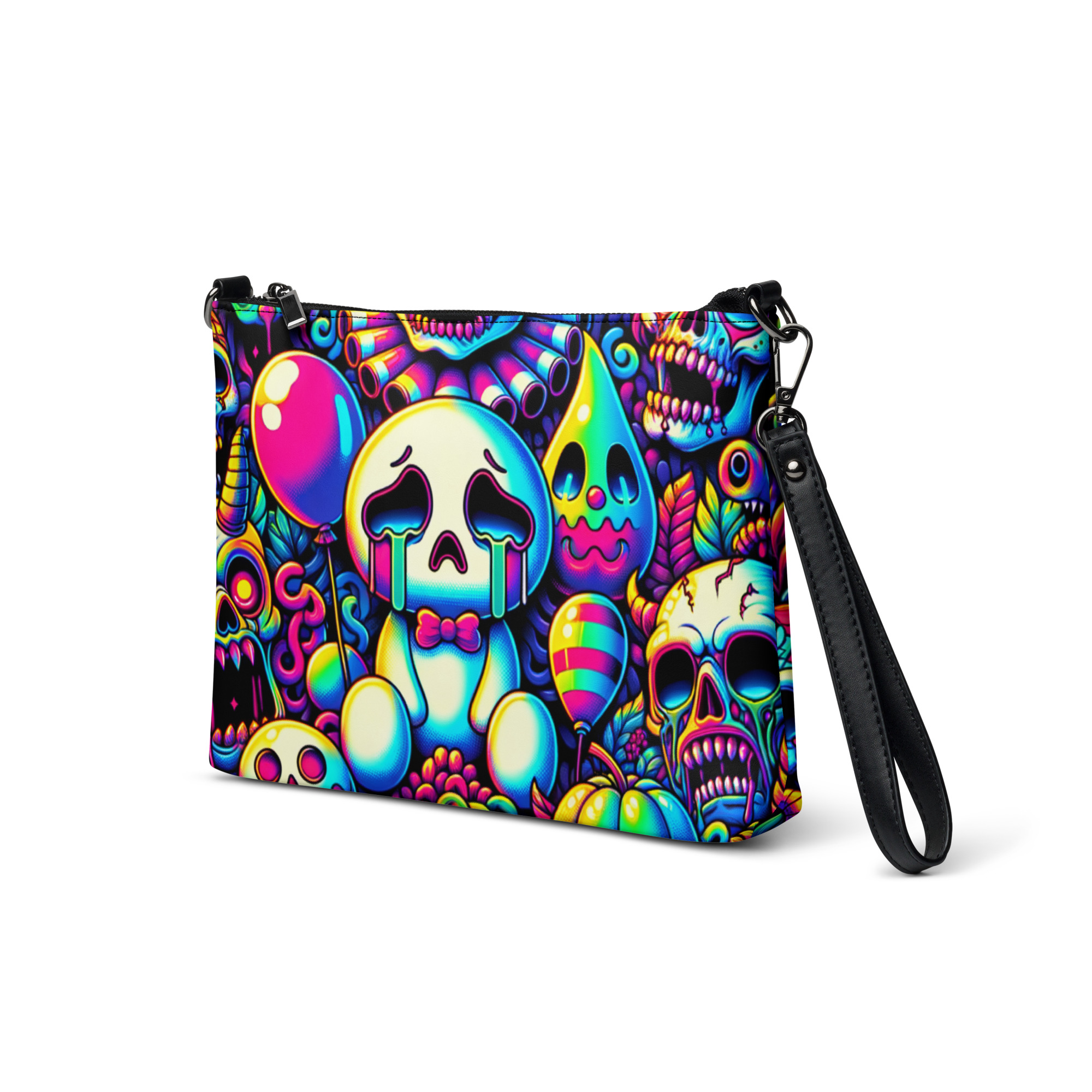 Neon Cartoon Skull Clutch Bag