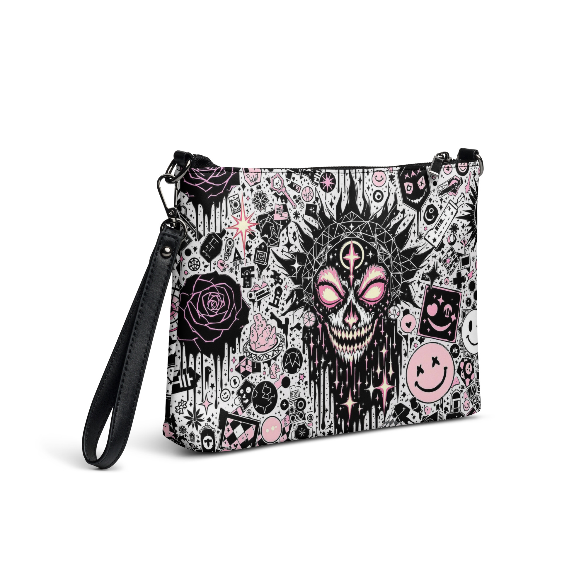 Gothic Skull Patterned Wristlet Clutch