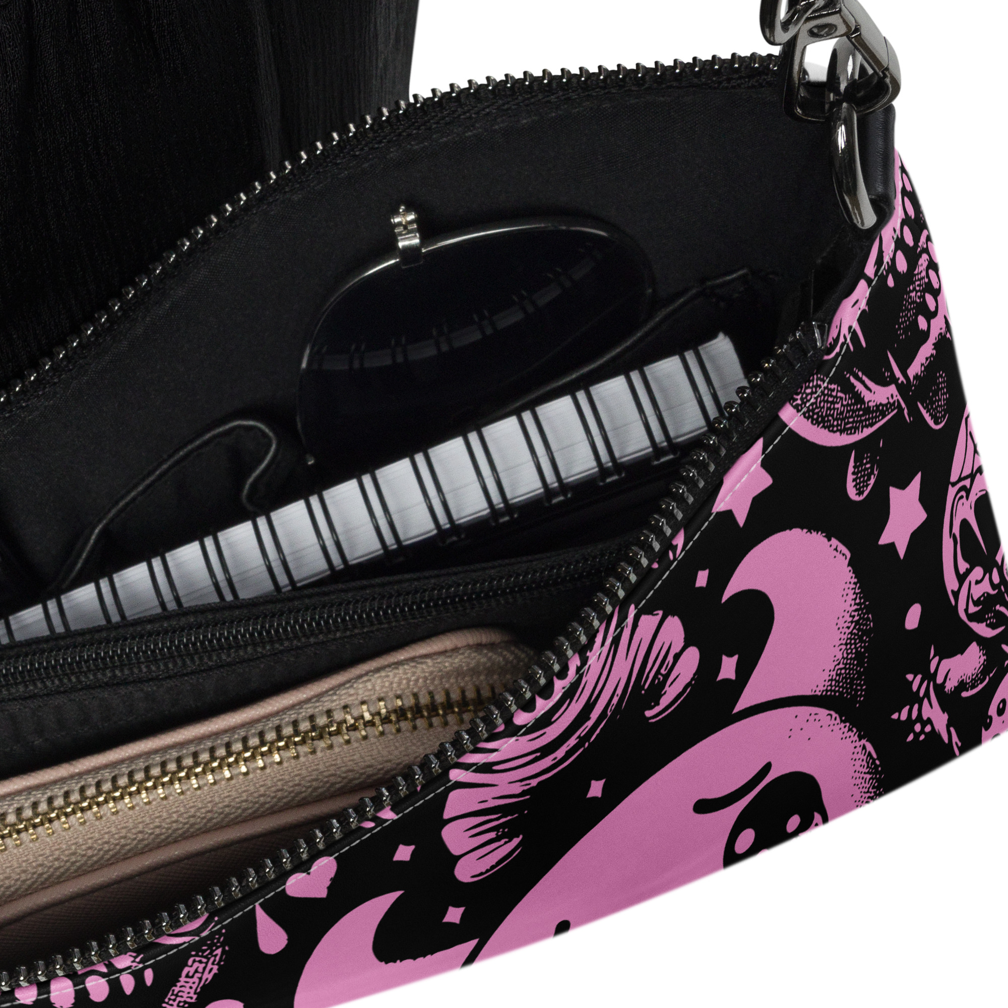 Pink Gothic Skull Print Wristlet Bag