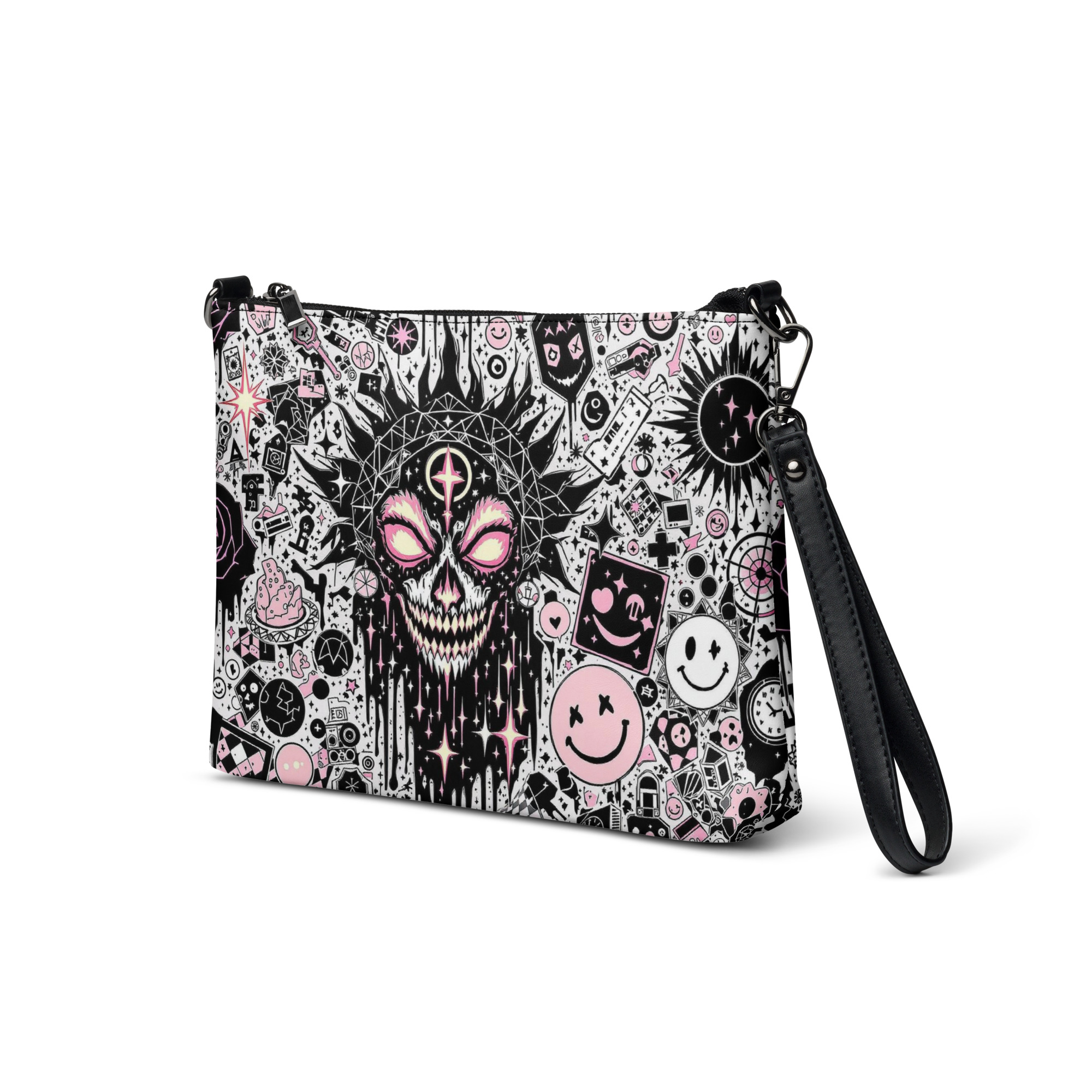 Gothic Skull Patterned Wristlet Clutch
