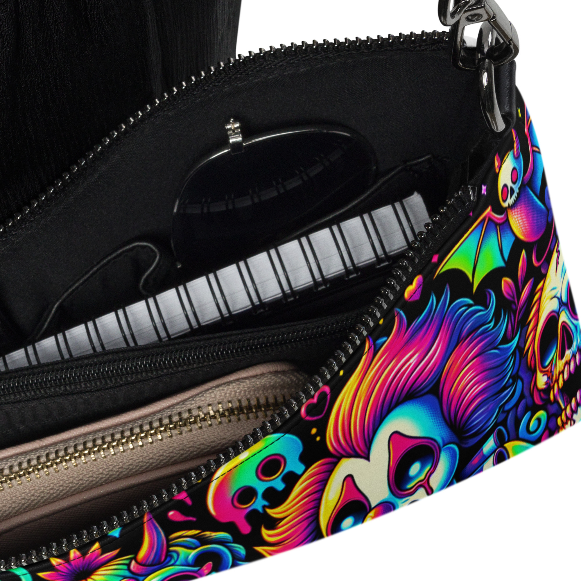 Neon Cartoon Skull Clutch Bag