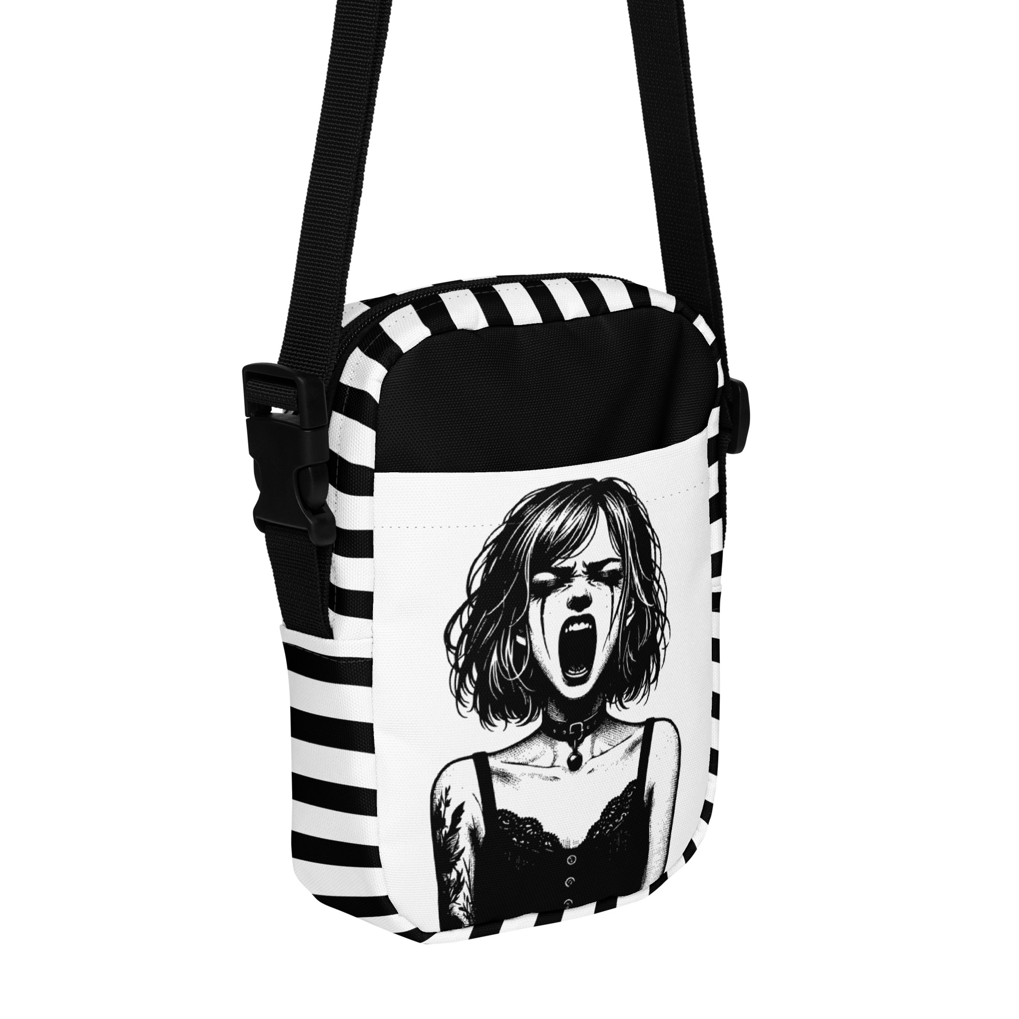 Striped Crossbody Bag with Graphic Art