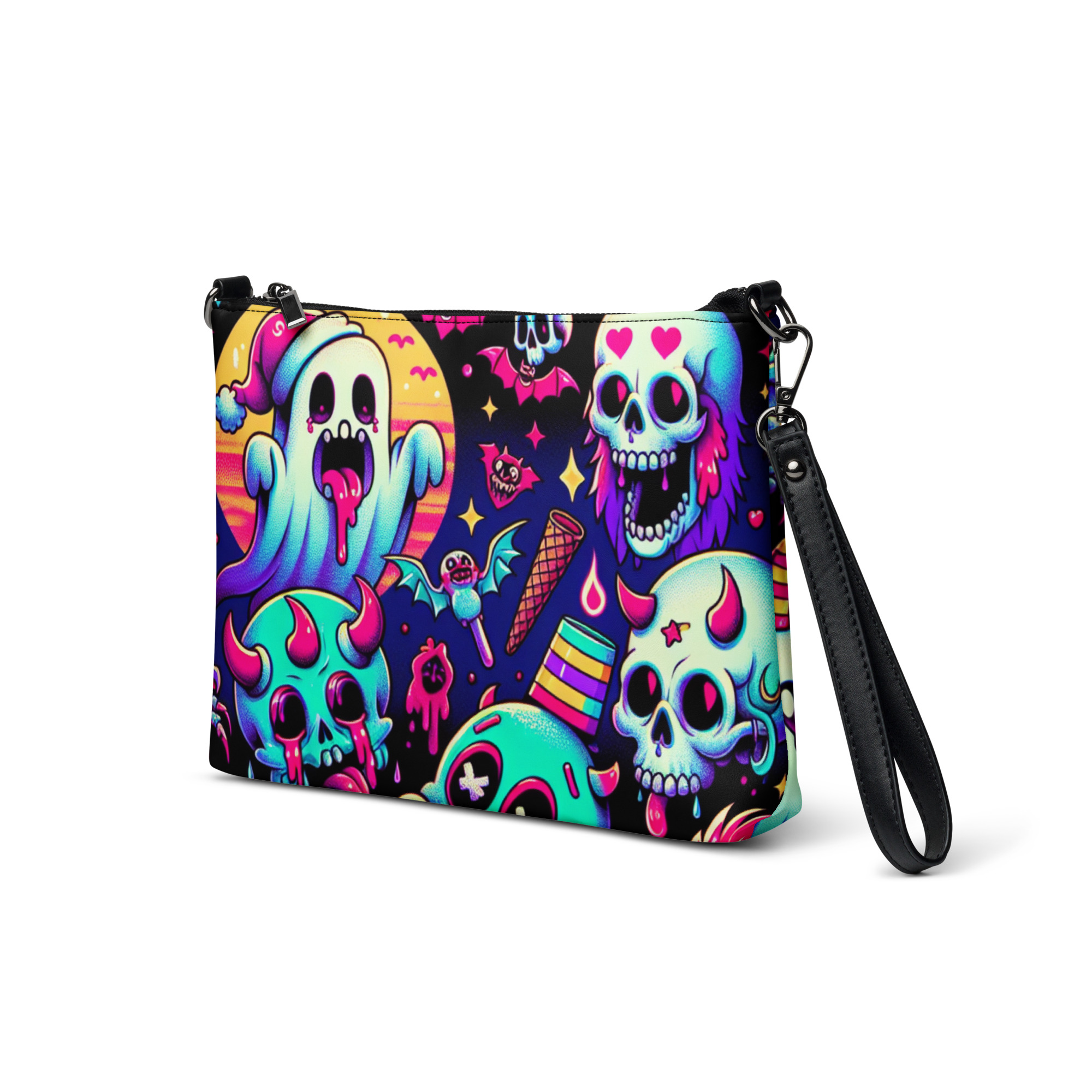 Neon Halloween Cartoon Wristlet