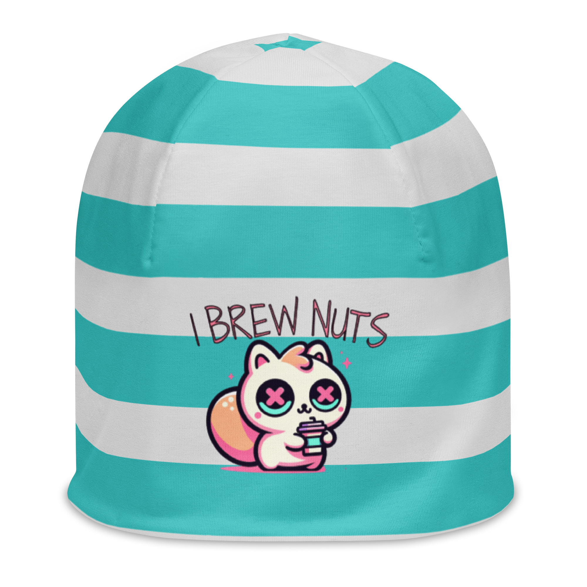 Striped Beanie with Cute Squirrel Print