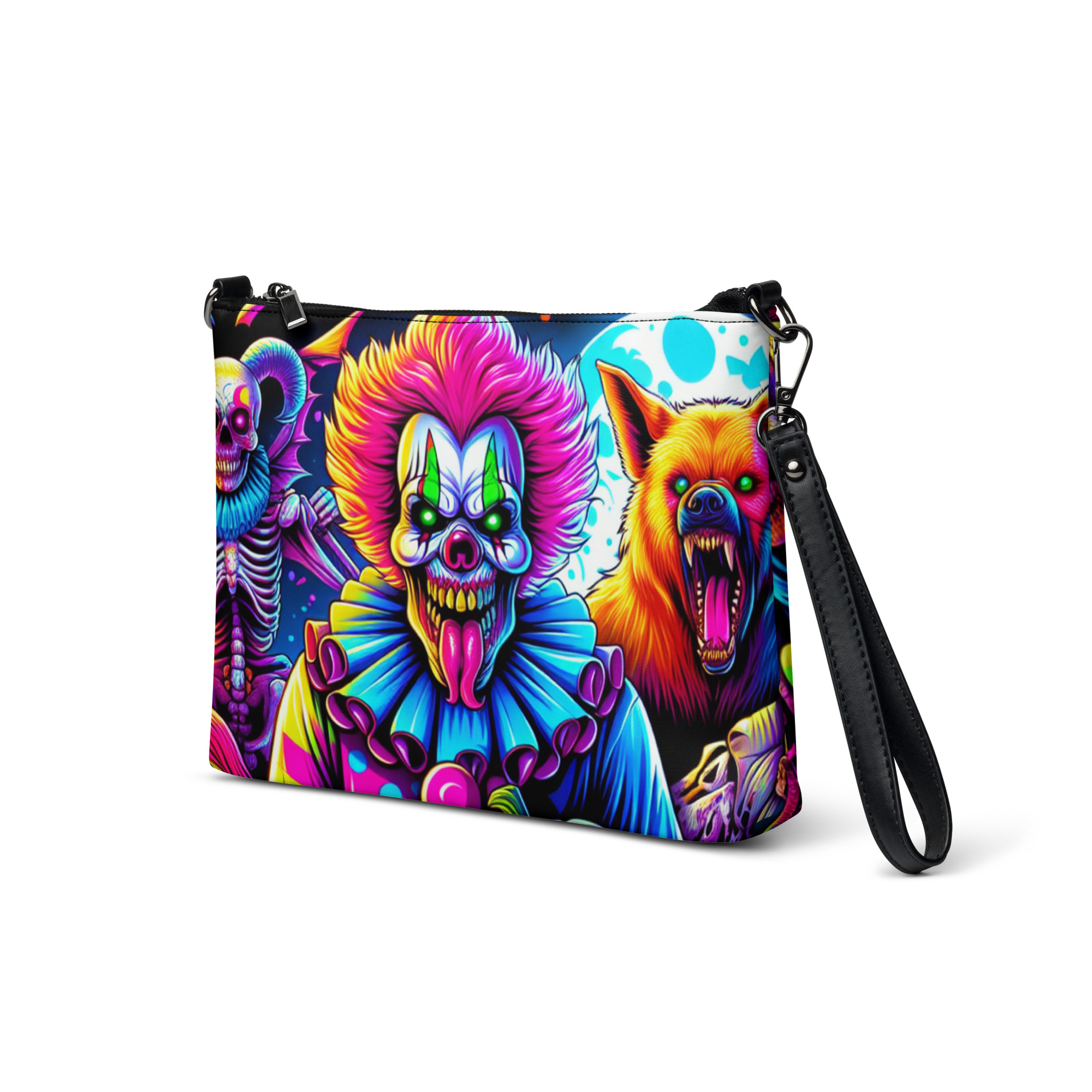 Neon Goth Clown Faux Leather Crossbody Bag