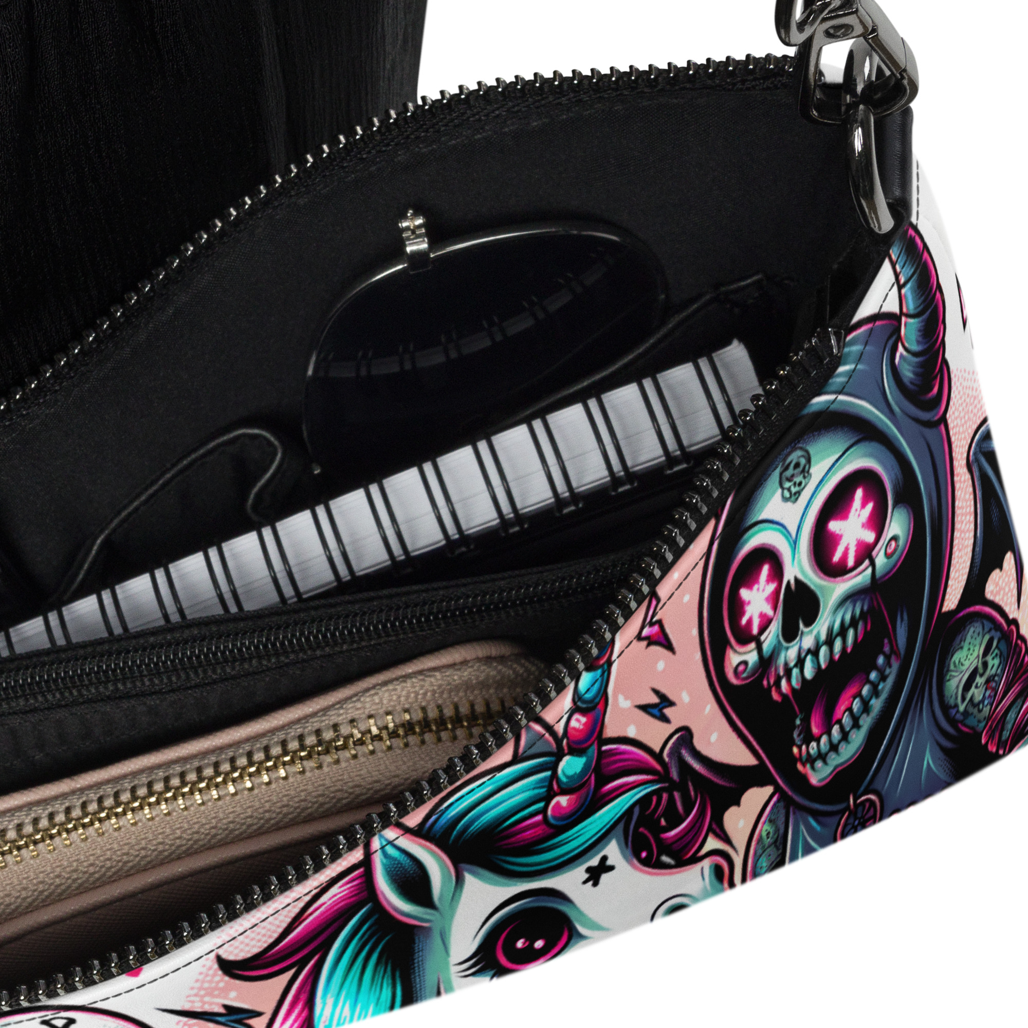 Fantasy Unicorn & Skeleton Art Wristlet Bag