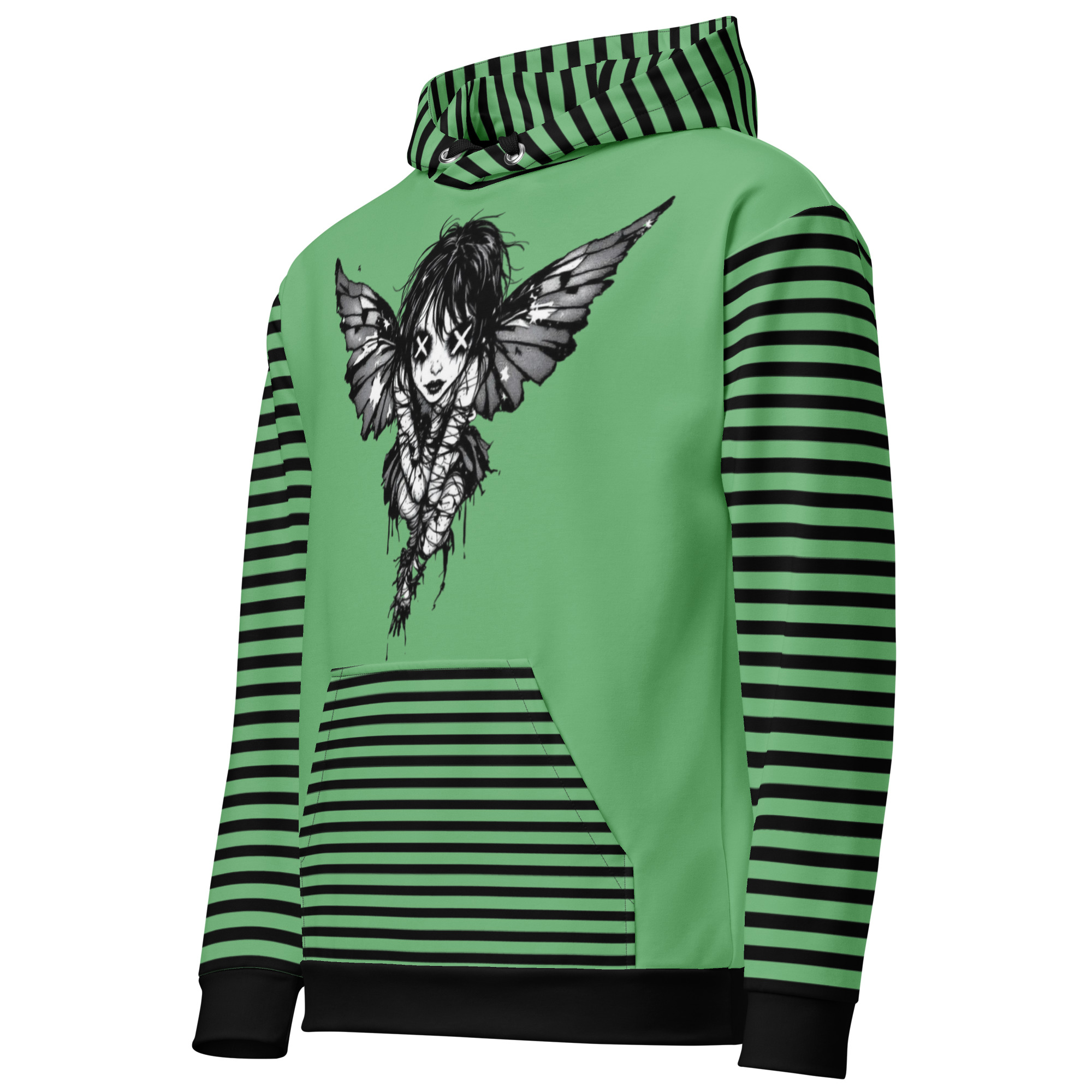 Green Striped Angel Wings Hoodie