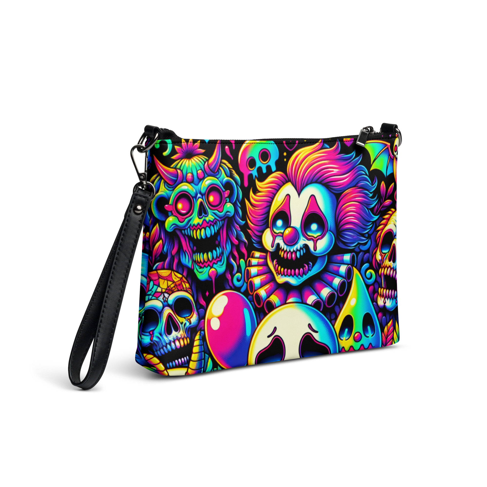 Neon Cartoon Skull Clutch Bag