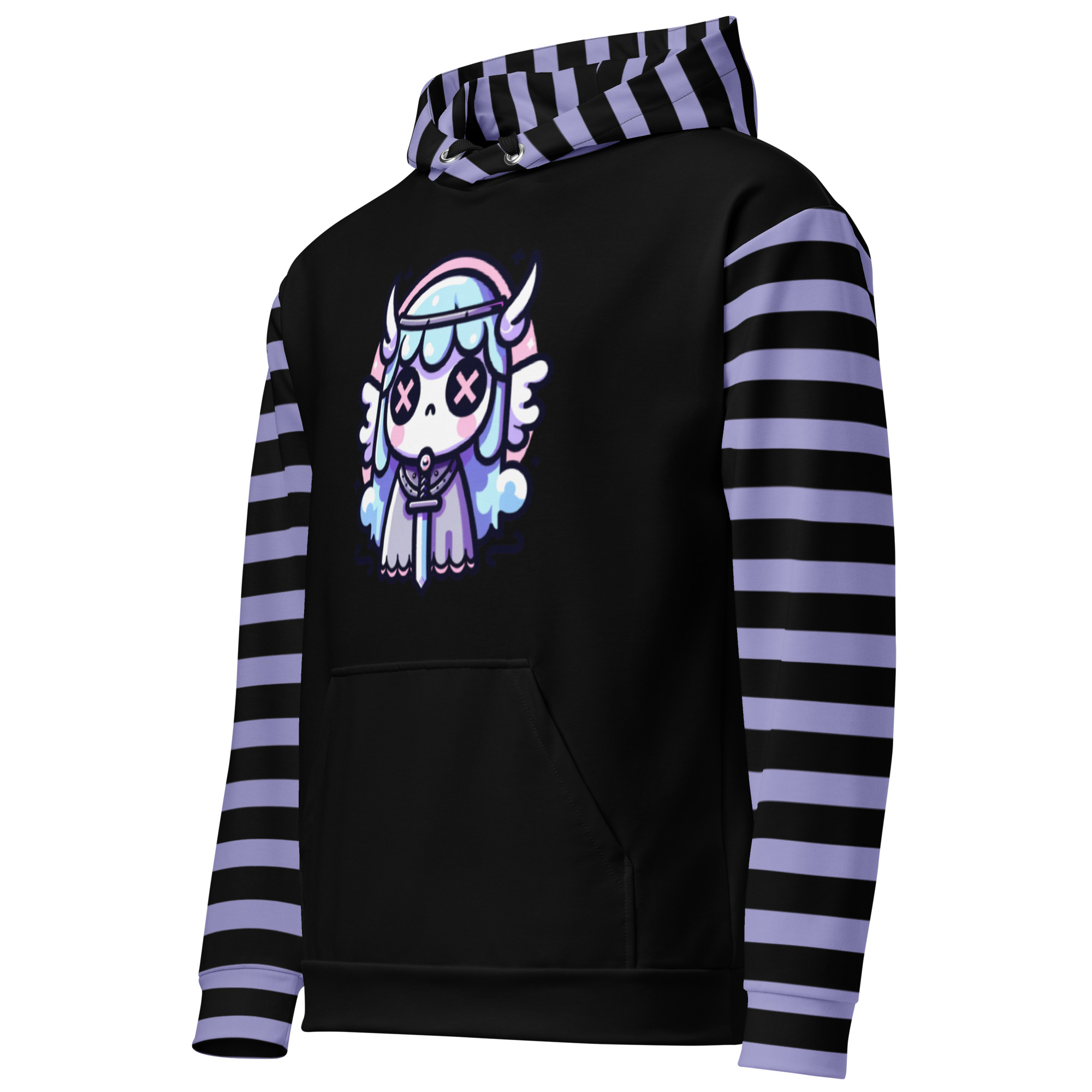 Striped Hoodie with Cute Kawaii Valkyrie Print