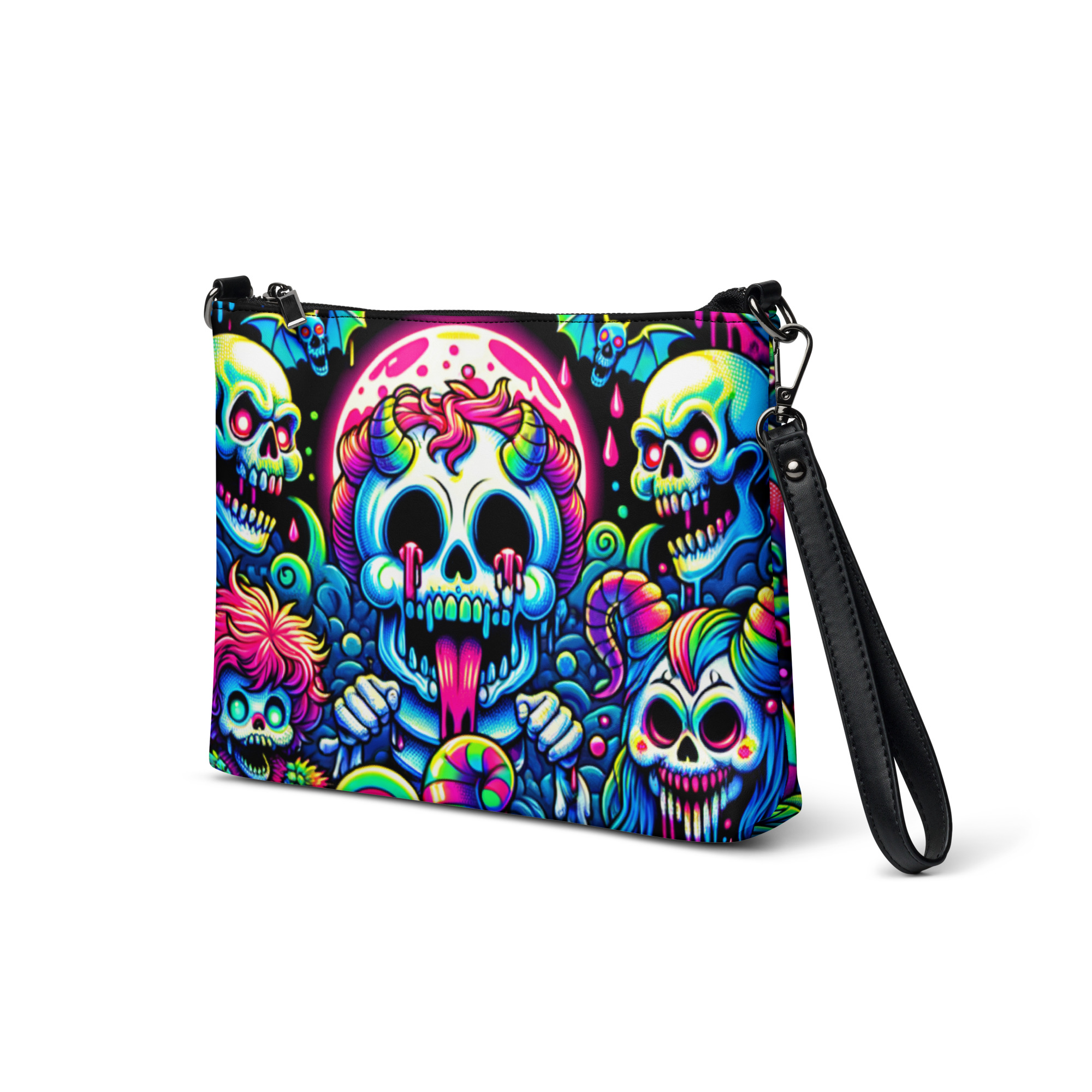Neon Skull Art Wristlet Bag