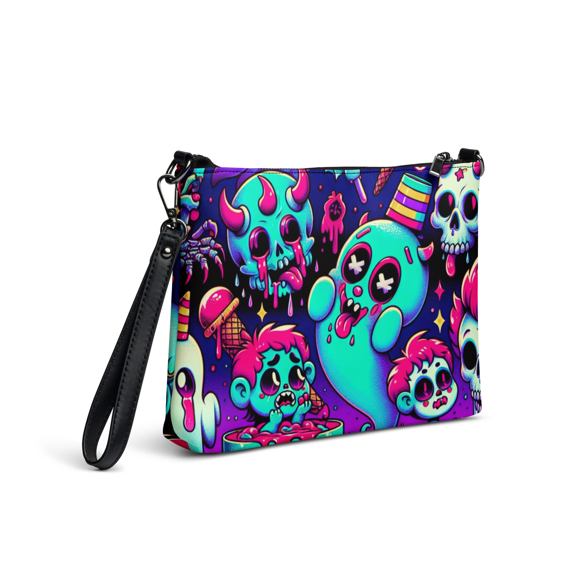 Neon Halloween Cartoon Wristlet