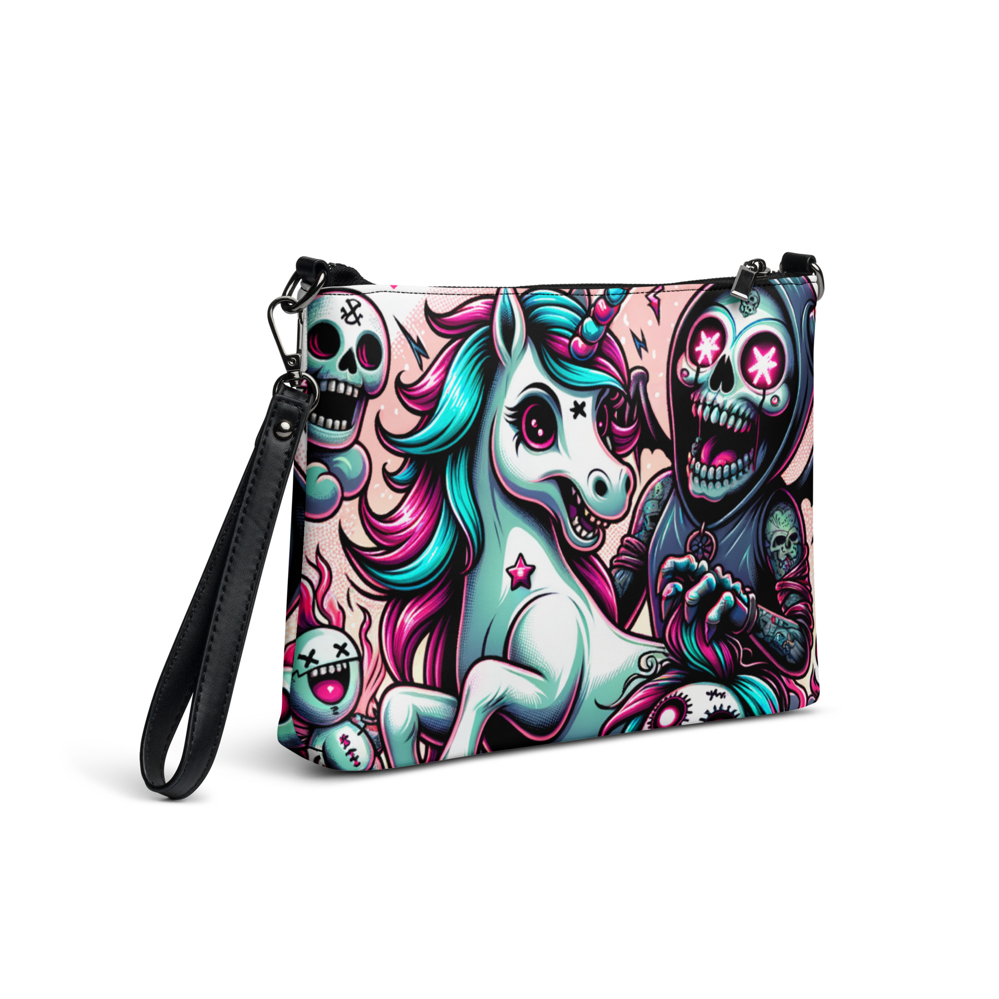 Fantasy Unicorn & Skeleton Art Wristlet Bag