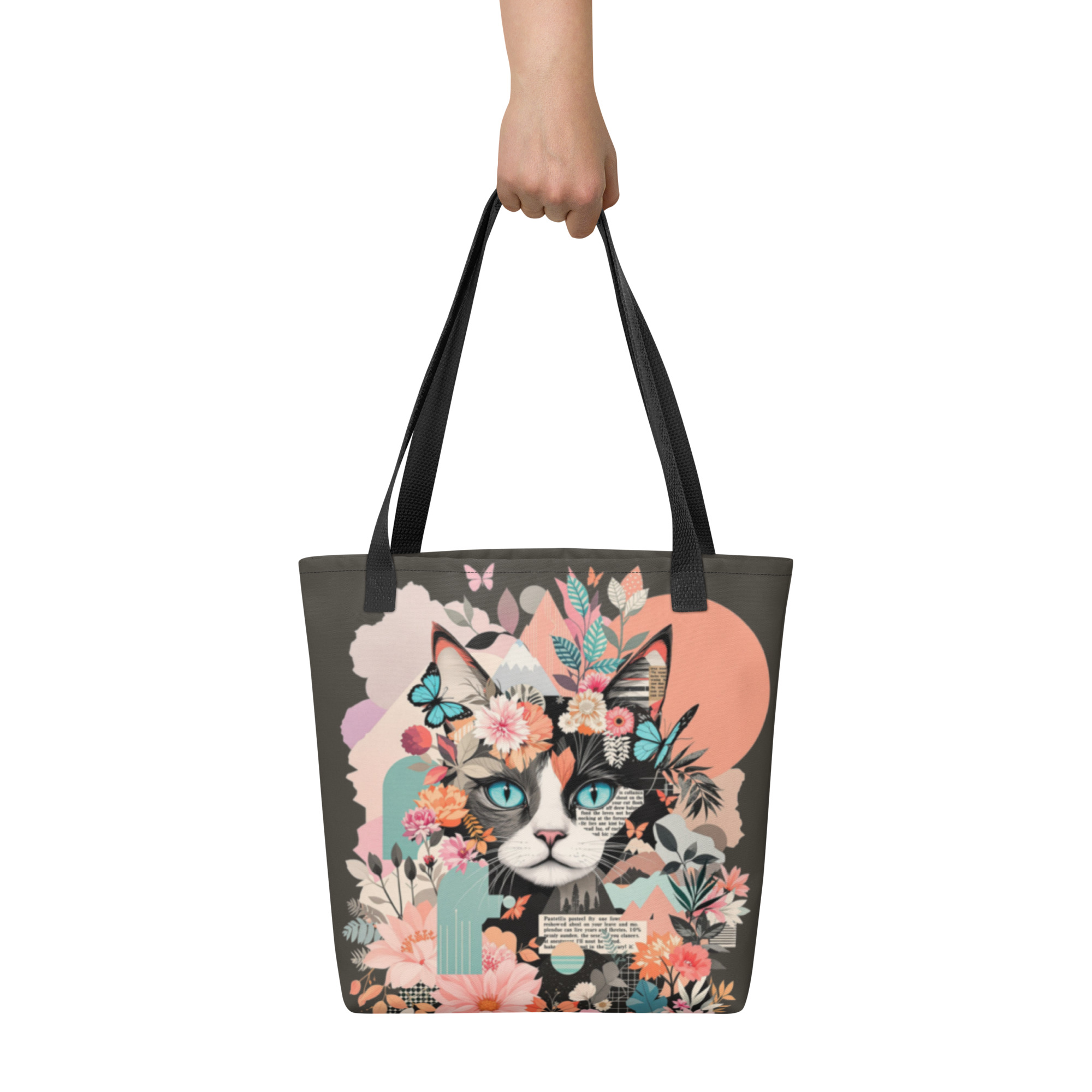 Floral Cat Canvas Tote Bag
