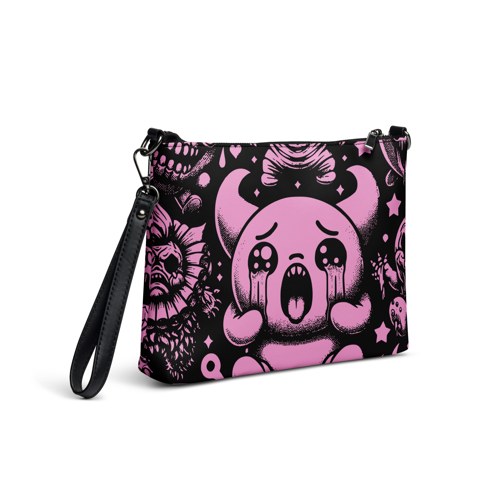 Pink Gothic Skull Print Wristlet Bag