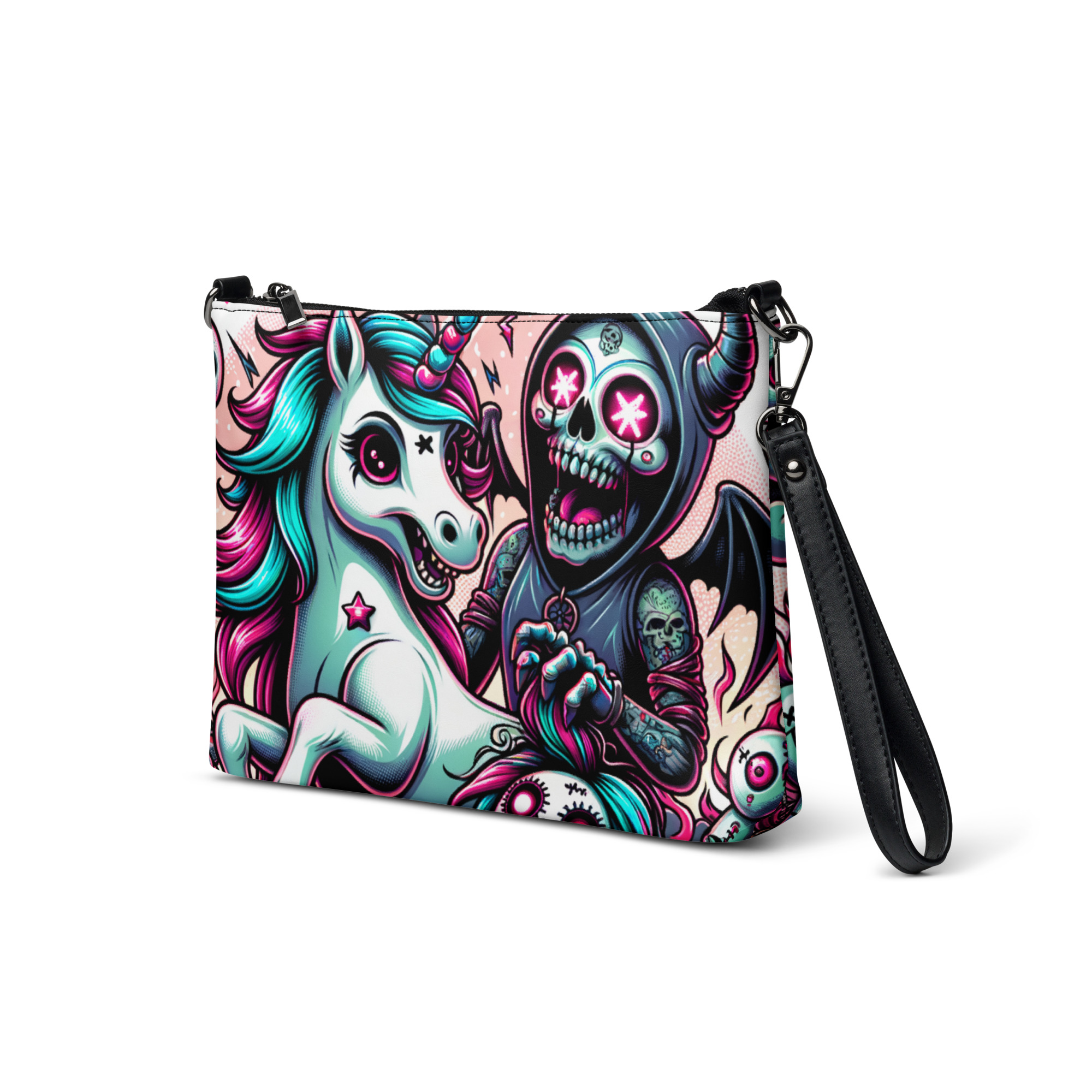 Fantasy Unicorn & Skeleton Art Wristlet Bag