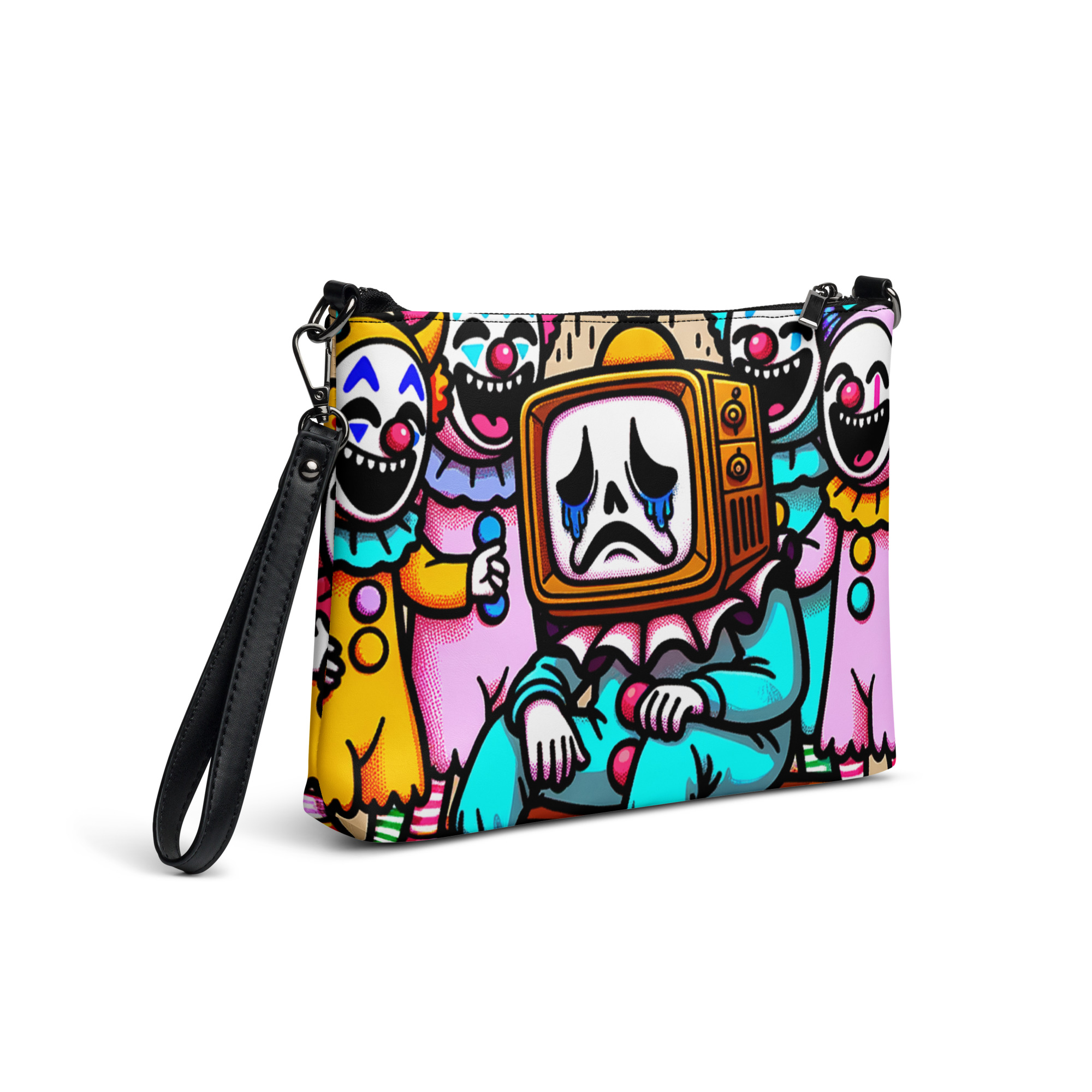 Retro TV Head Clown Art Wristlet