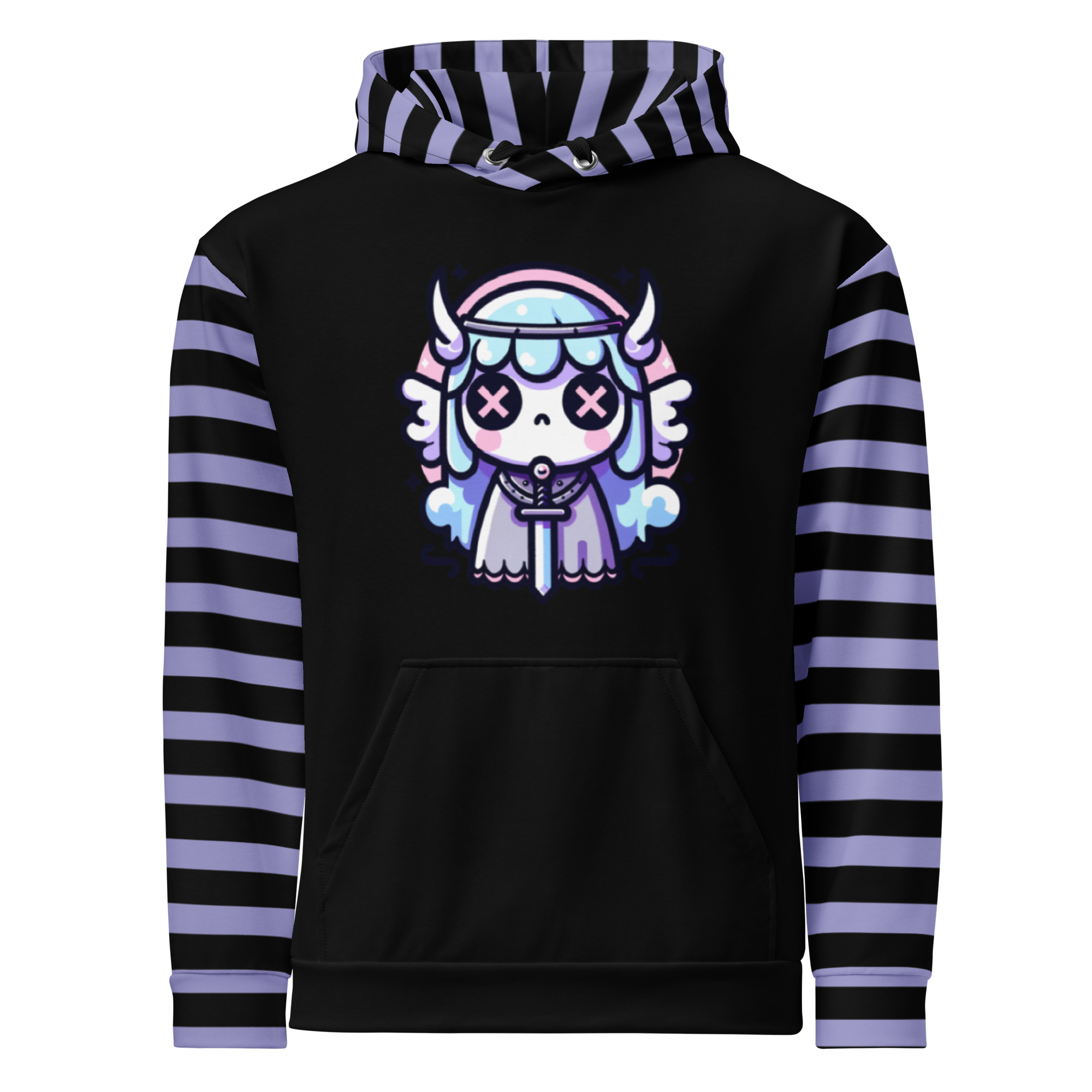 Striped Hoodie with Cute Kawaii Valkyrie Print