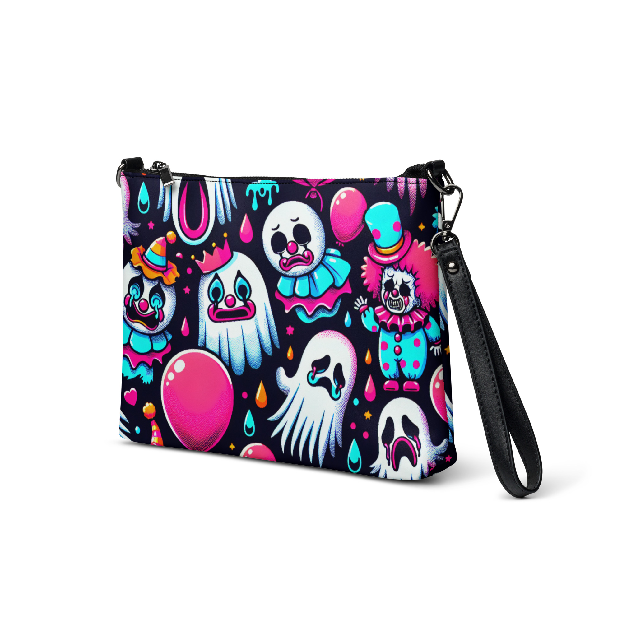Colorful Clown & Ghost Printed Wristlet Bag