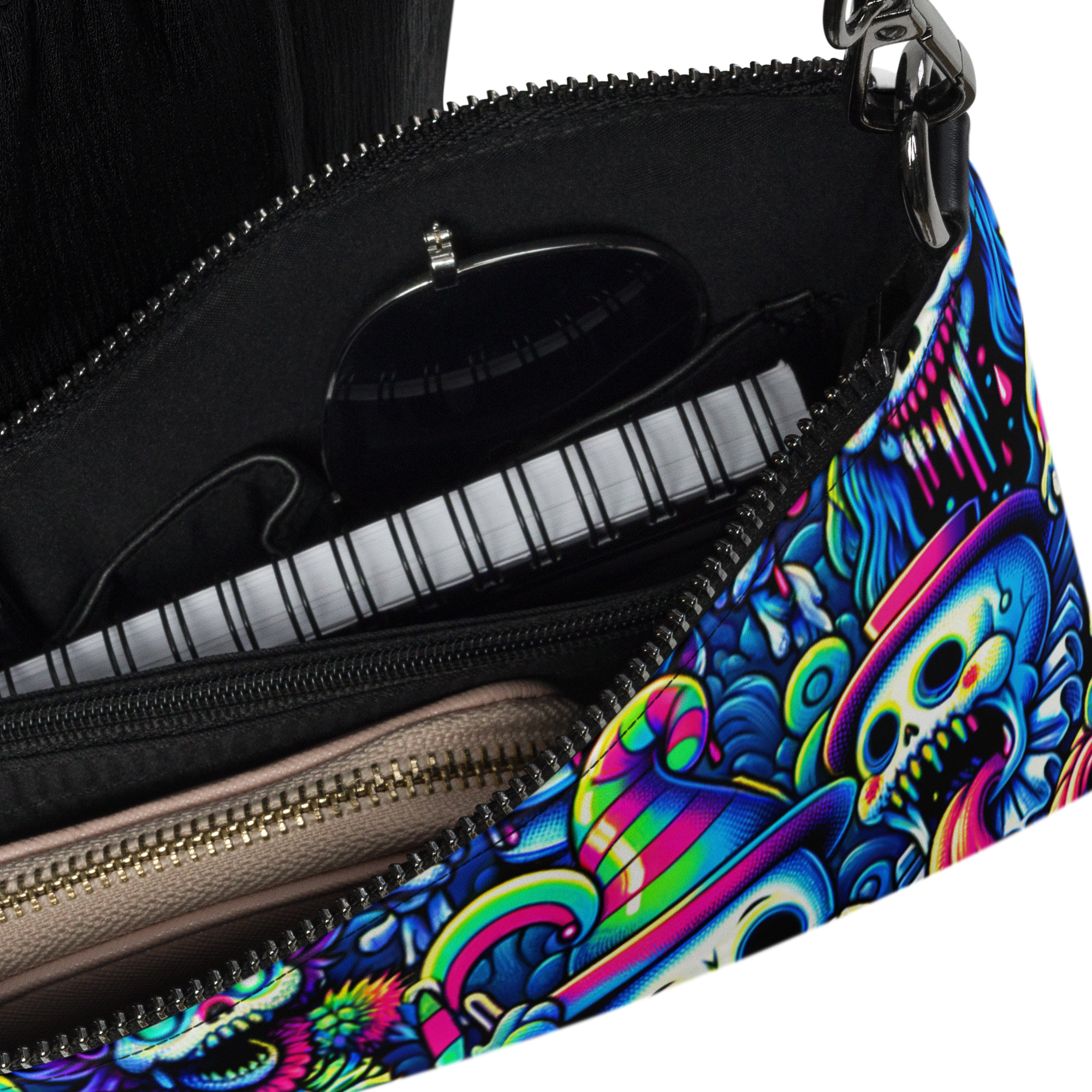 Neon Skull Art Wristlet Bag