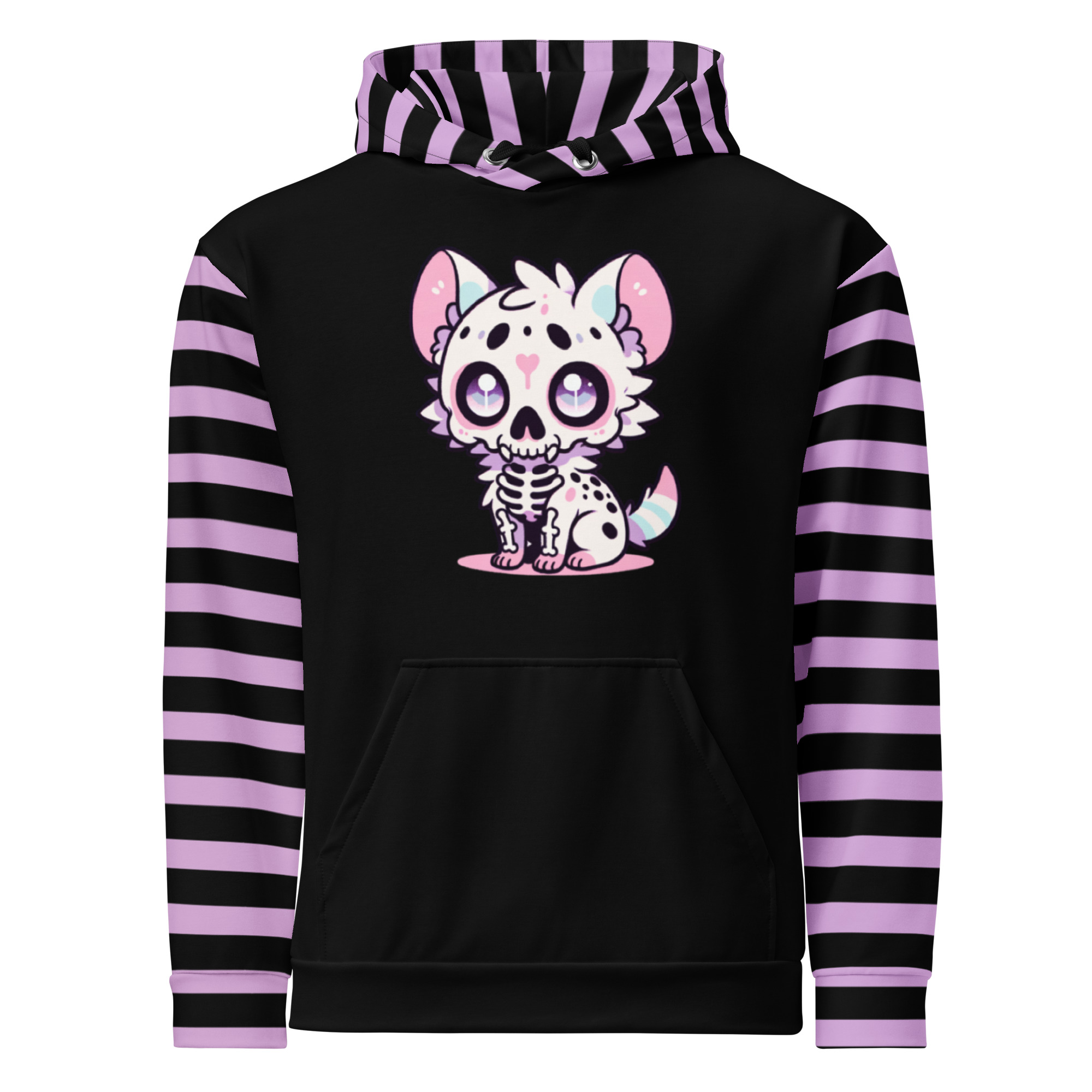 Cute Skeleton Cat Striped Hoodie