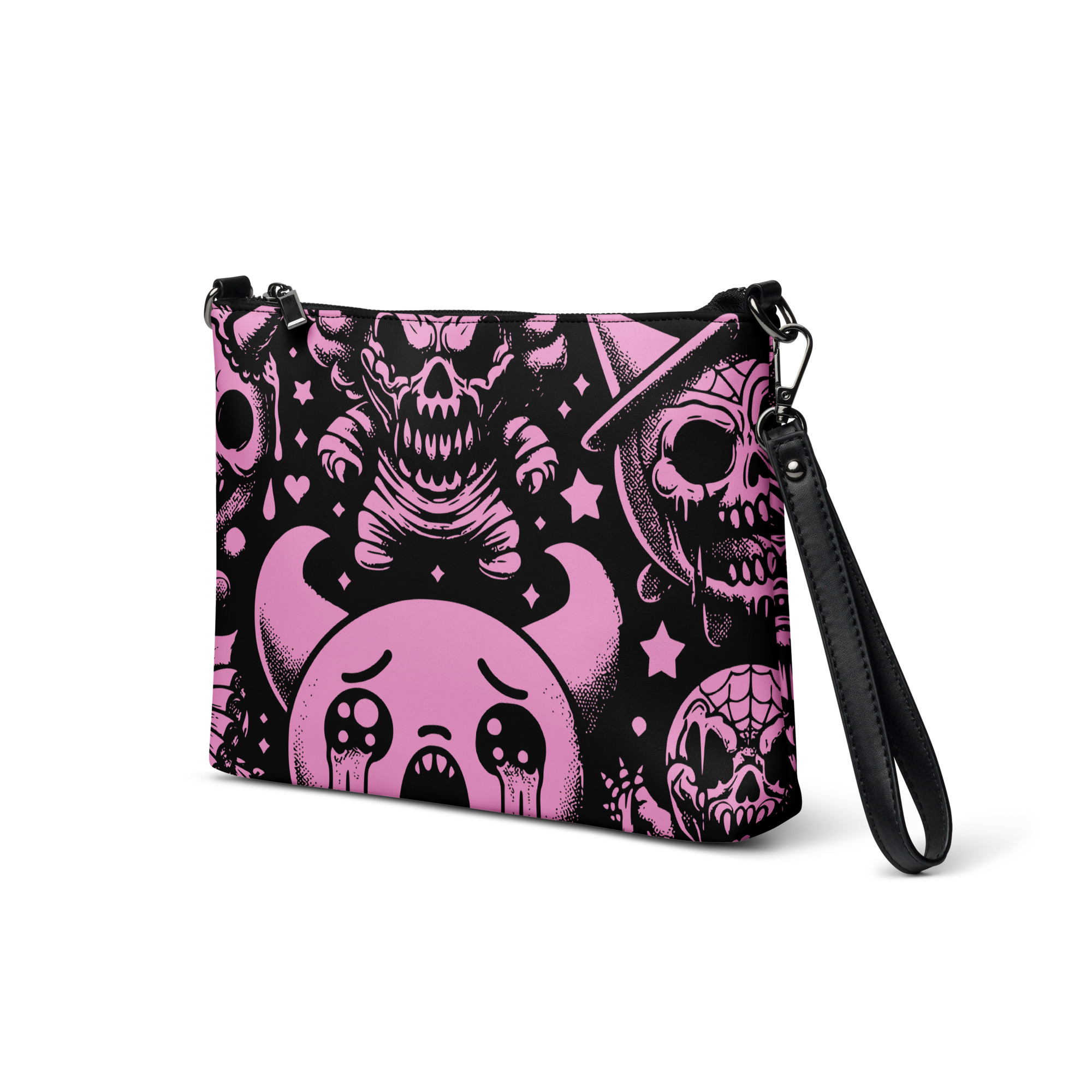 Pink Gothic Skull Print Wristlet Bag