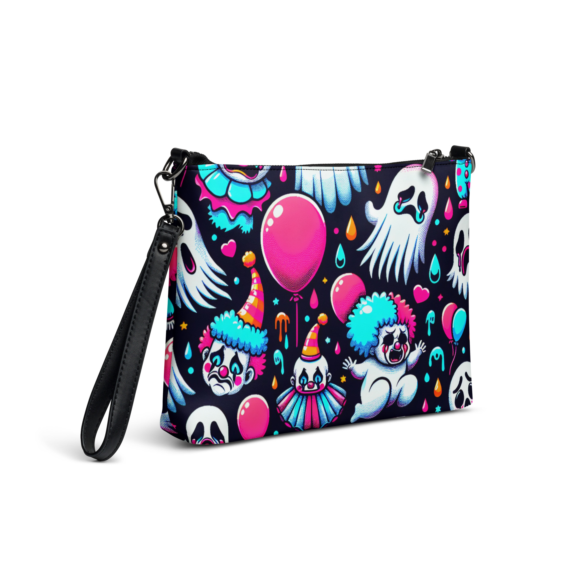 Colorful Clown & Ghost Printed Wristlet Bag