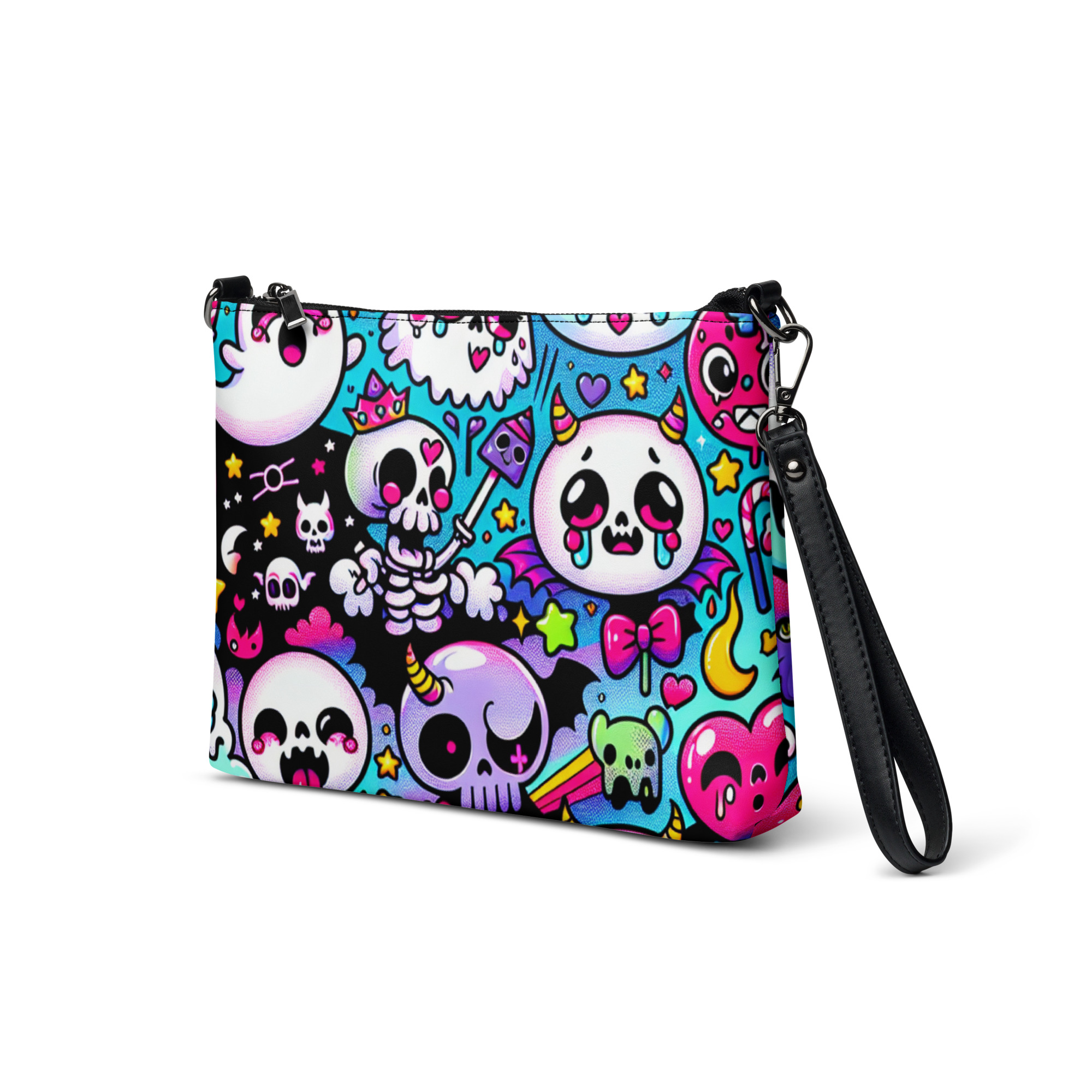 Kawaii Skull Print Wristlet Bag