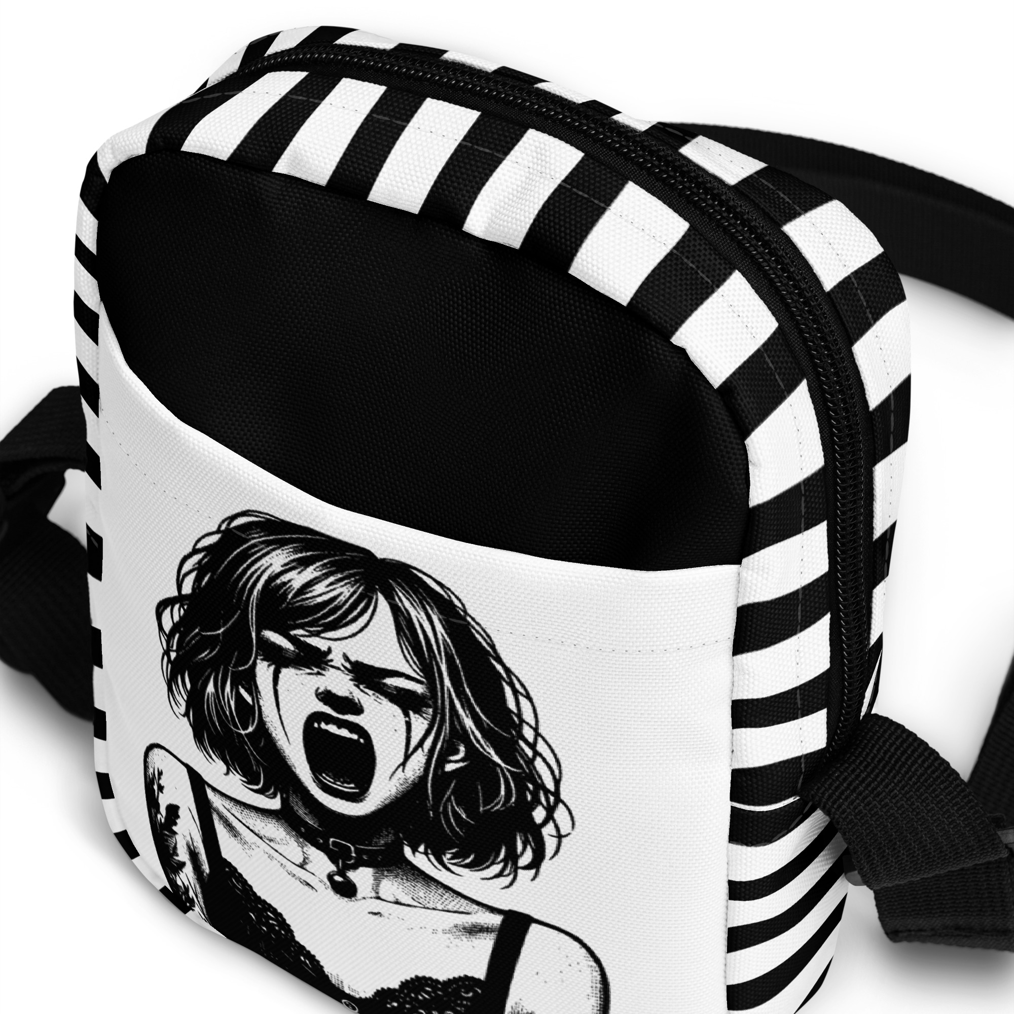 Striped Crossbody Bag with Graphic Art