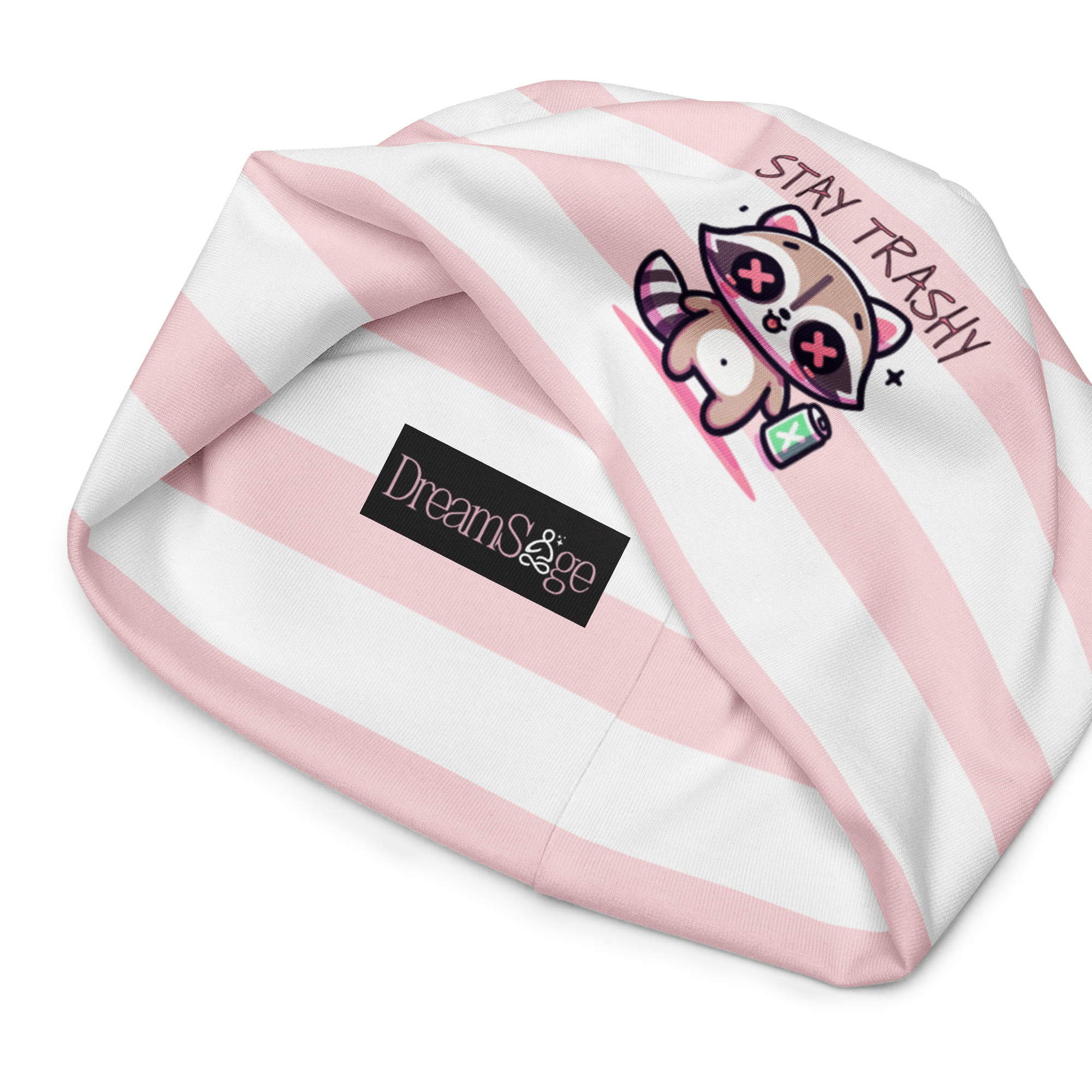 Striped 'Stay Trashy' Raccoon Beanie