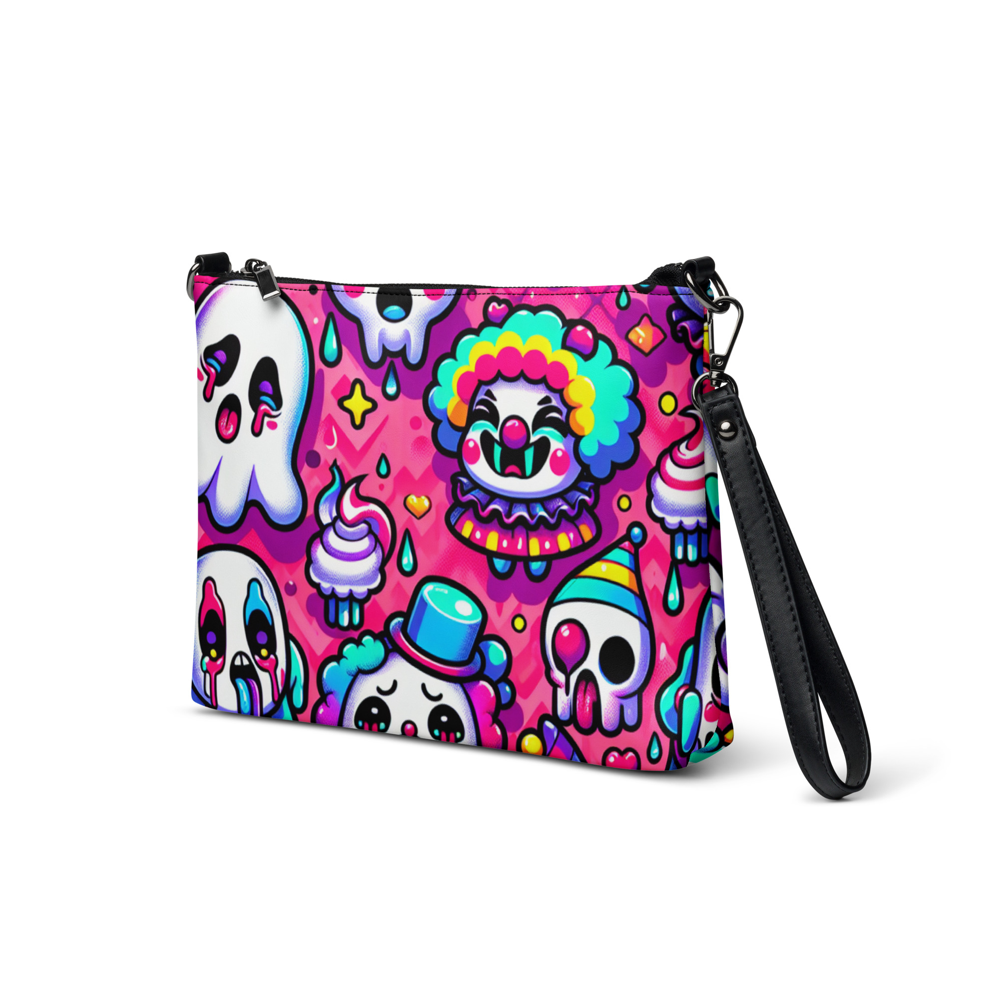 Cute Ghost and Clown Patterned Wristlet Bag