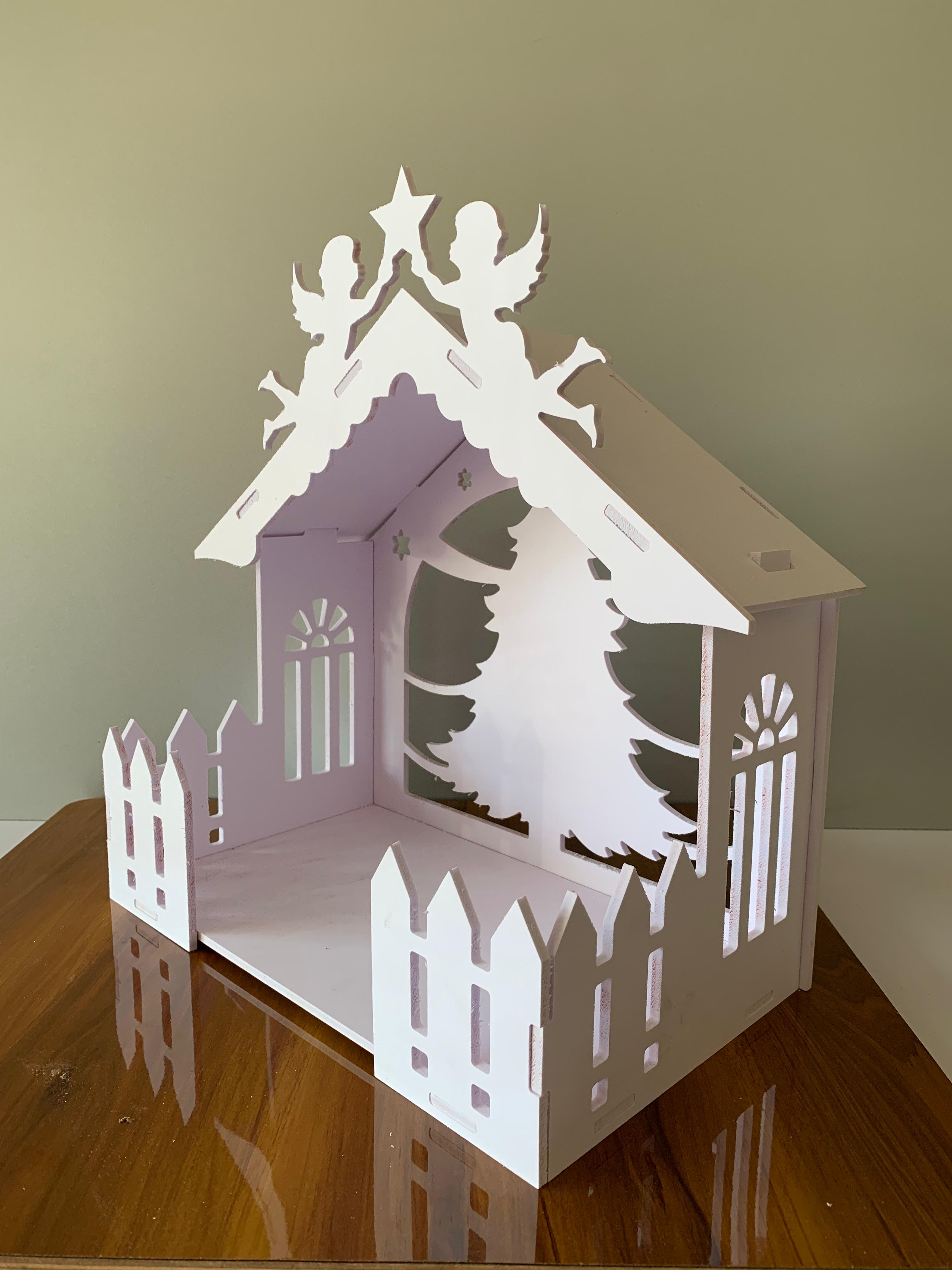 Christmas Crib in White Multiwood
