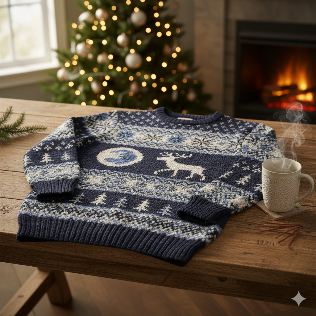 Suéter navideño de reno azul