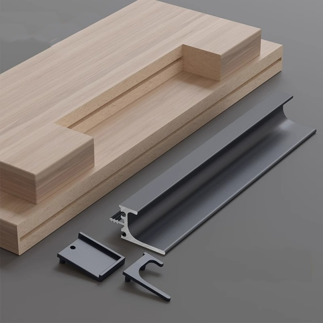 Modern Minimalist Black L-Shaped Recessed Cabinet Handle | Door Pull for Kitchen/Bathroom