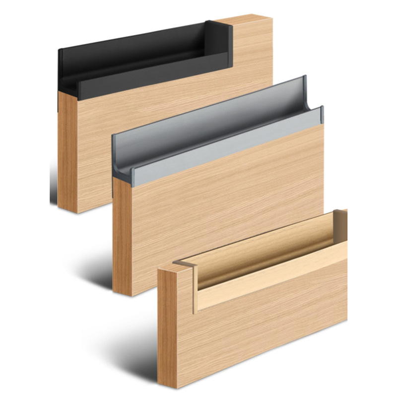 L-Shaped Aluminum Cabinet Handle with End Caps - Customizable, No Slotting Needed