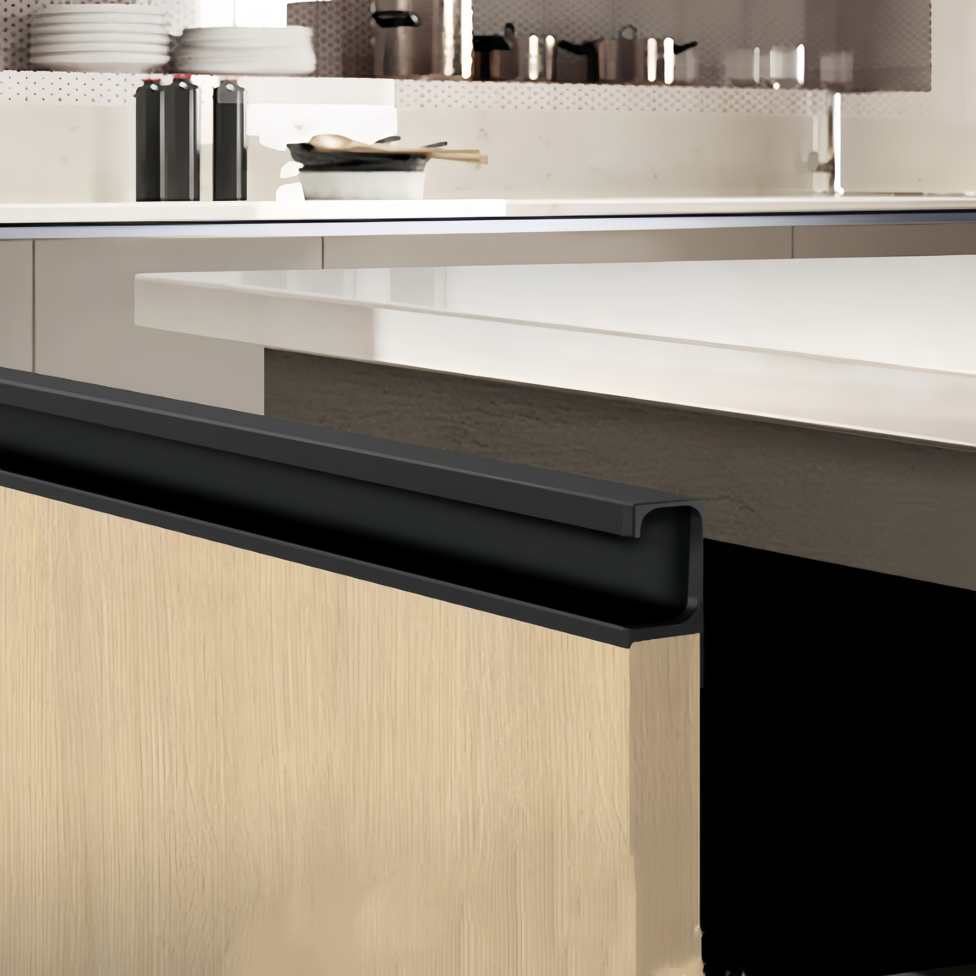G-Shape No-Slot Cabinet Handle with End Caps: Durable Aluminum Pulls for Interiors