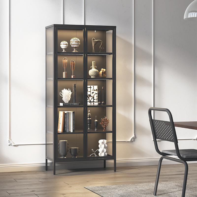 Aluminum Glass-Door Modular Cabinets: Smart Sensor-Lit Display Units - Luxury Bookcase, Wine Cabinet & Storage Combo