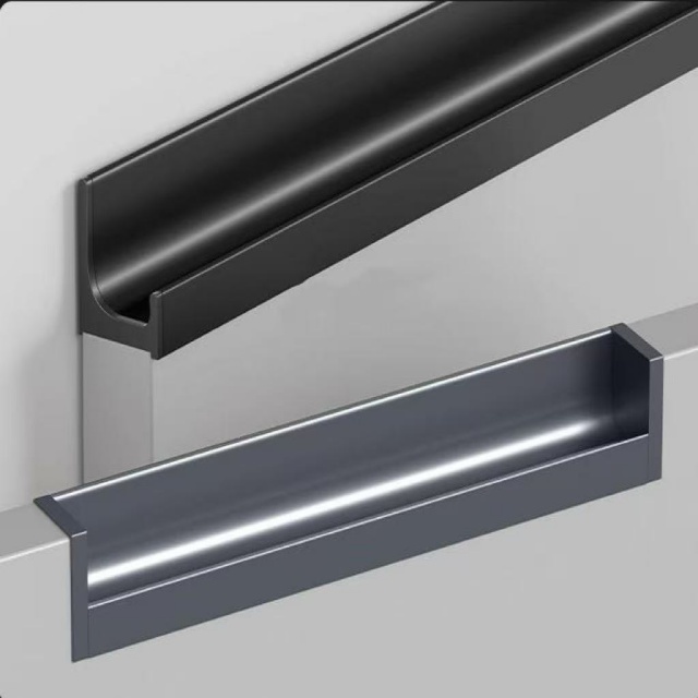 Modern Minimalist Black L-Shaped Recessed Cabinet Handle | Door Pull for Kitchen/Bathroom