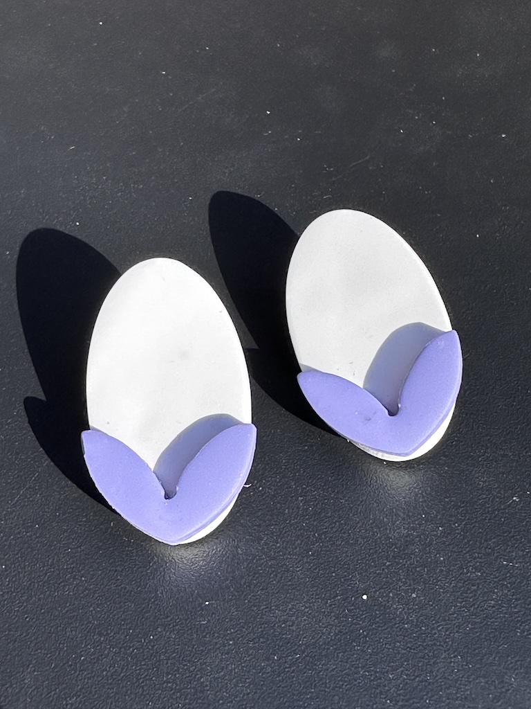 Purple and White Oval Minimalist Earrings